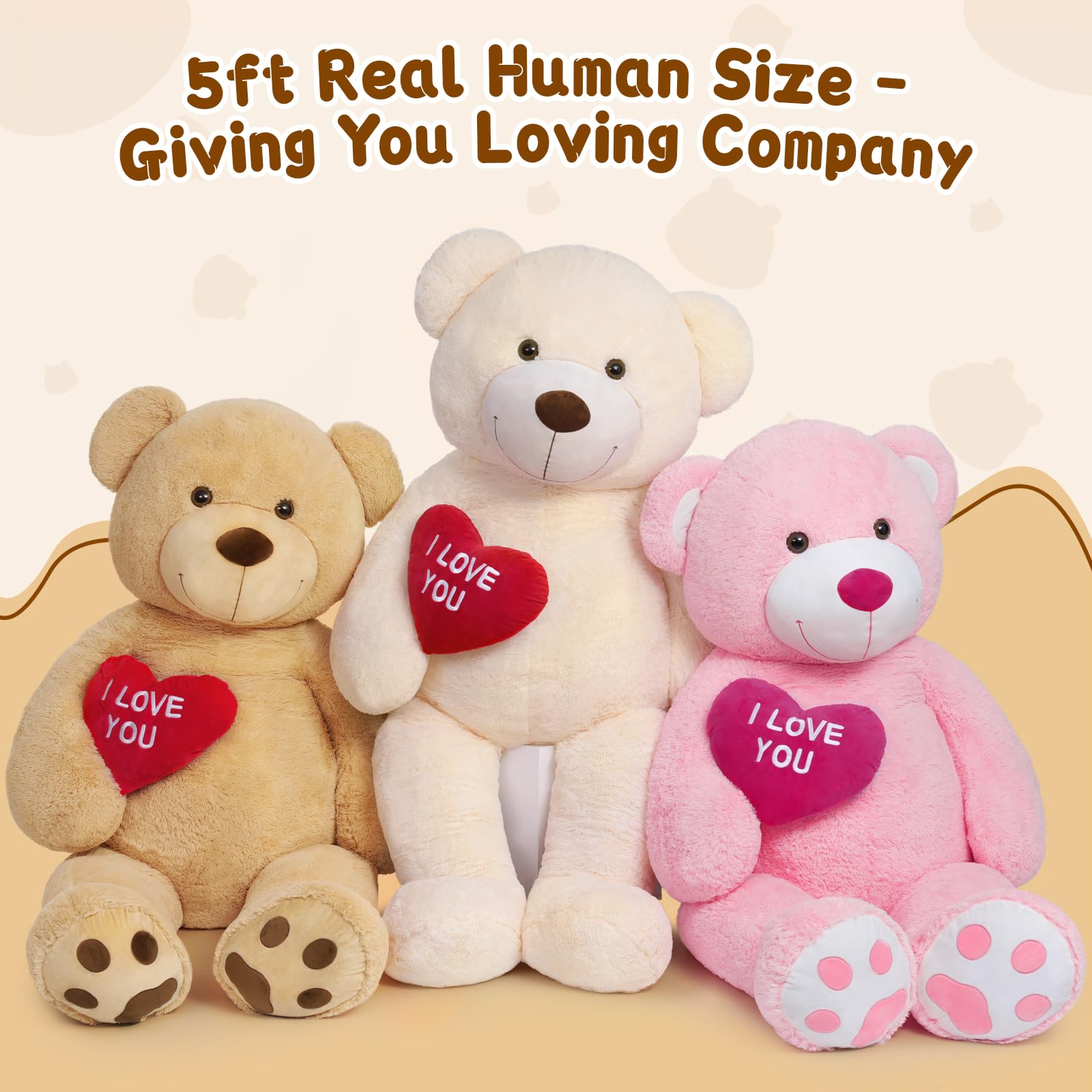 Foto 4 pulgar | Oso De Peluche Mao Golan Giant 152 Cm Con El Texto «te Quiero», Rojo, Corazón Marrón - Venta Internacional.