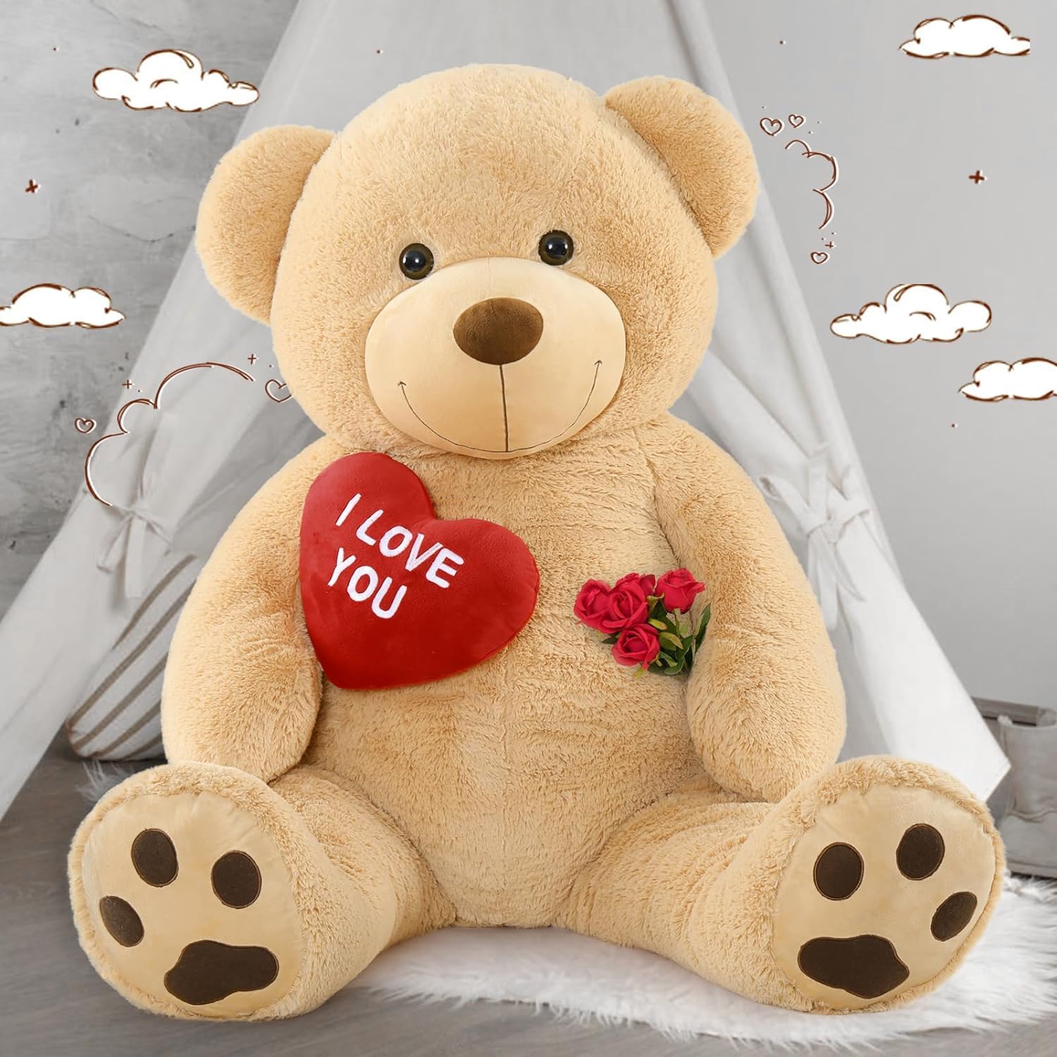 Foto 5 pulgar | Oso De Peluche Mao Golan Giant 152 Cm Con El Texto «te Quiero», Rojo, Corazón Marrón - Venta Internacional.