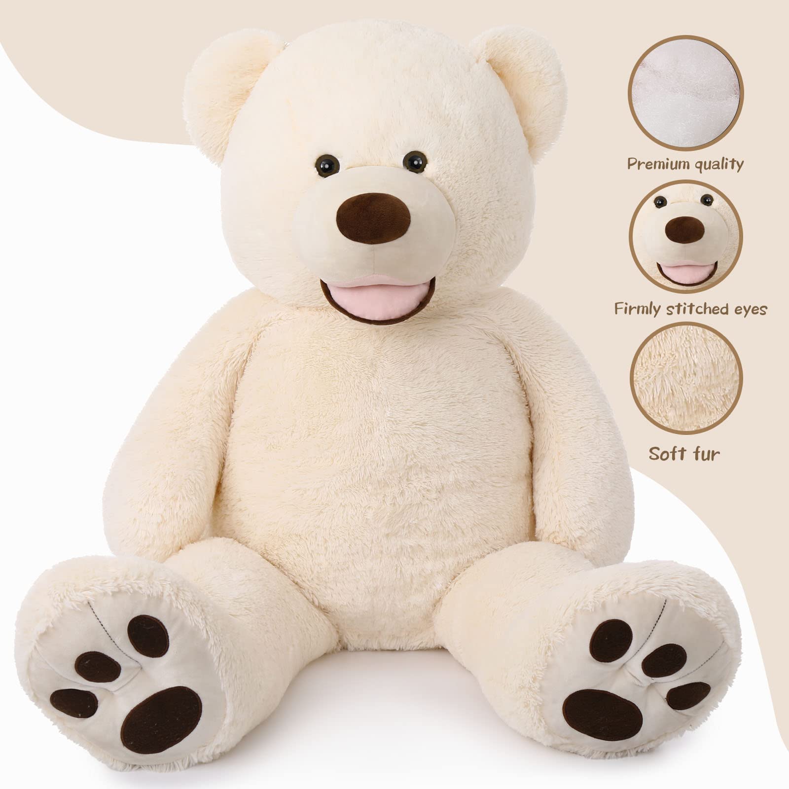 Foto 5 pulgar | Peluche Gigante Con Forma De Oso De Peluche Morismos, 130 Cm, Color Beige - Venta Internacional.