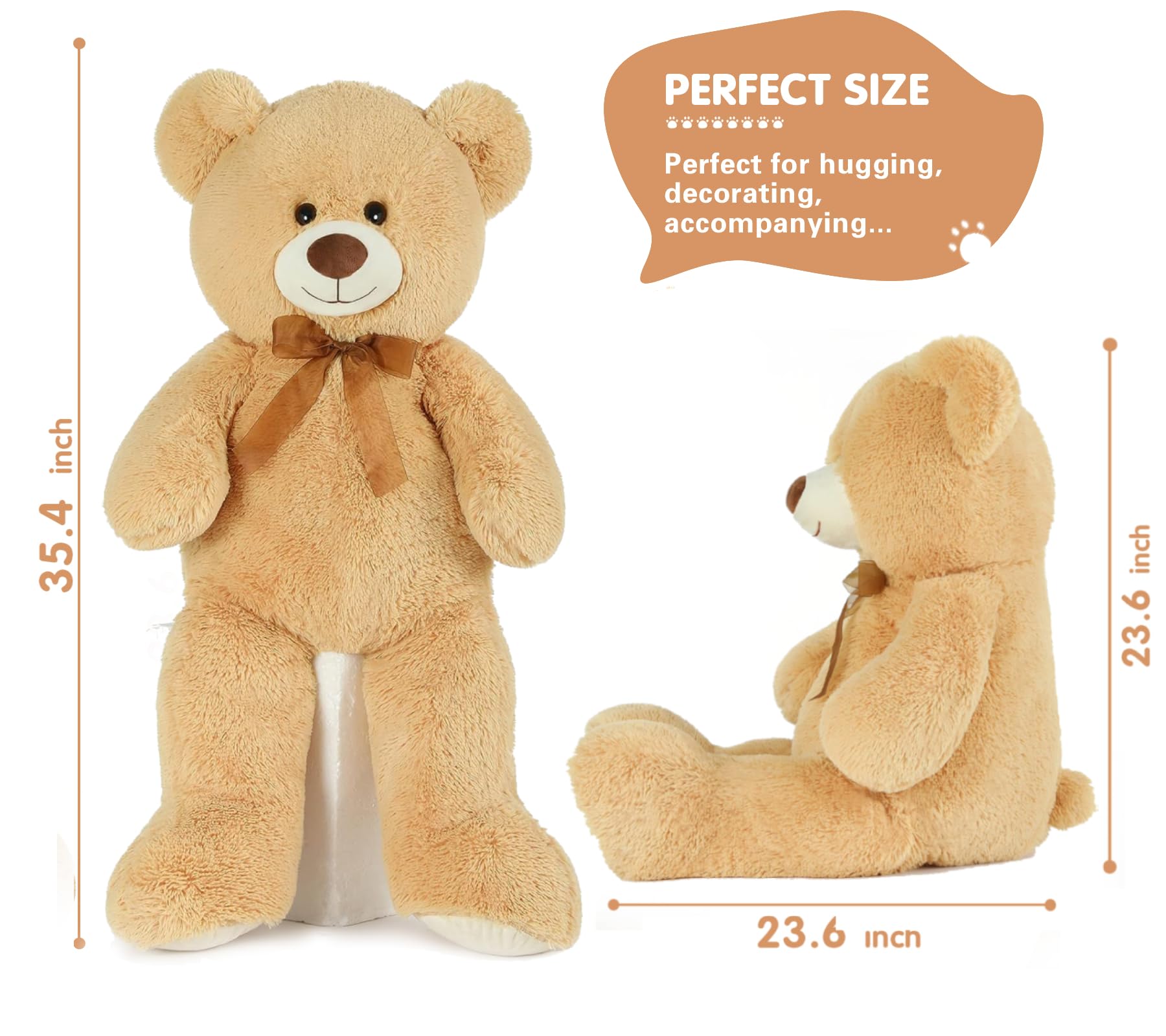 Foto 6 pulgar | Peluche Morismos, Oso De Peluche Gigante, 90 Cm, Color Marrón Claro - Venta Internacional.