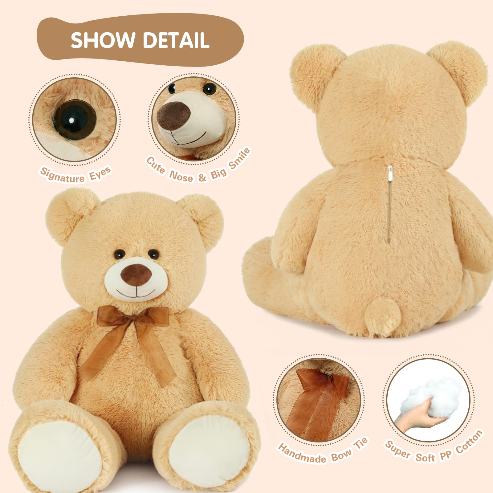 Foto 8 pulgar | Peluche Morismos, Oso De Peluche Gigante, 90 Cm, Color Marrón Claro - Venta Internacional.