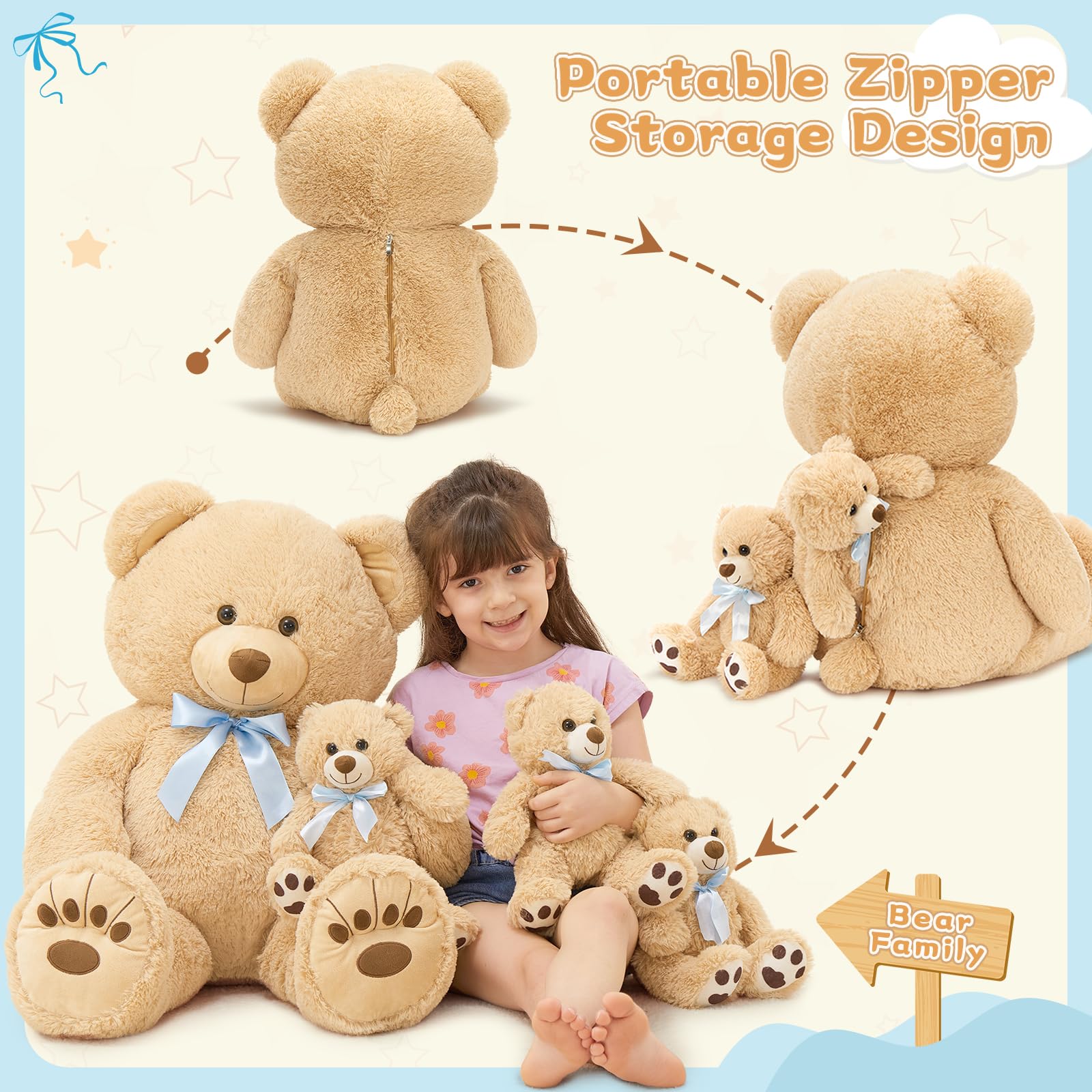 Foto 2 | Oso De Peluche Gigante Morismos Con Cachorros De 90 Cm, Color Marrón - Venta Internacional.