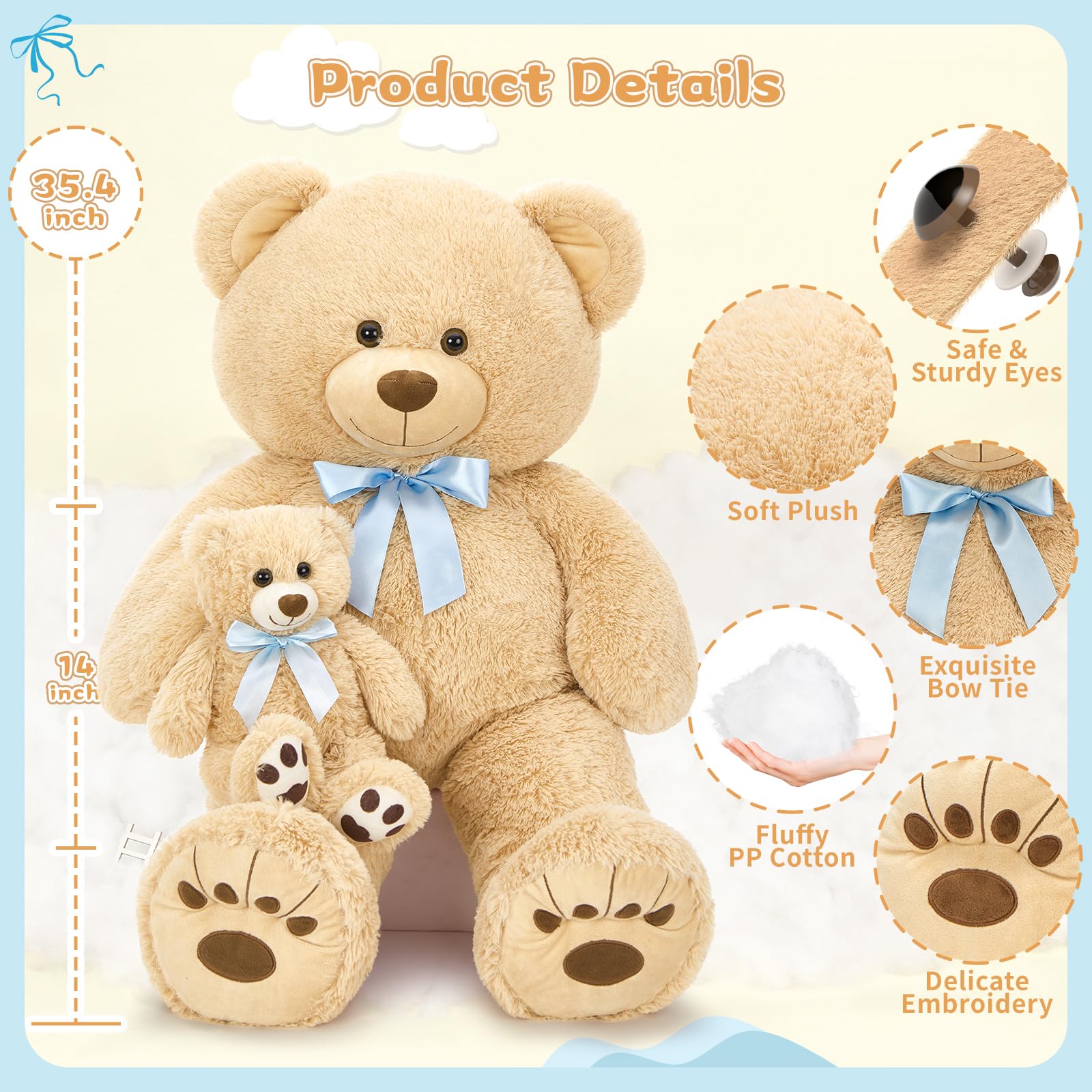 Foto 6 pulgar | Oso De Peluche Gigante Morismos Con Cachorros De 90 Cm, Color Marrón - Venta Internacional.