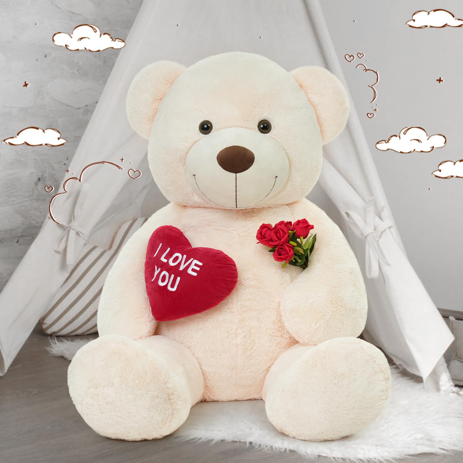 Foto 5 pulgar | Oso De Peluche Mao Golan, Tamaño Grande, 180 Cm, Con Texto En Forma De Corazón Rojo - Venta Internacional.