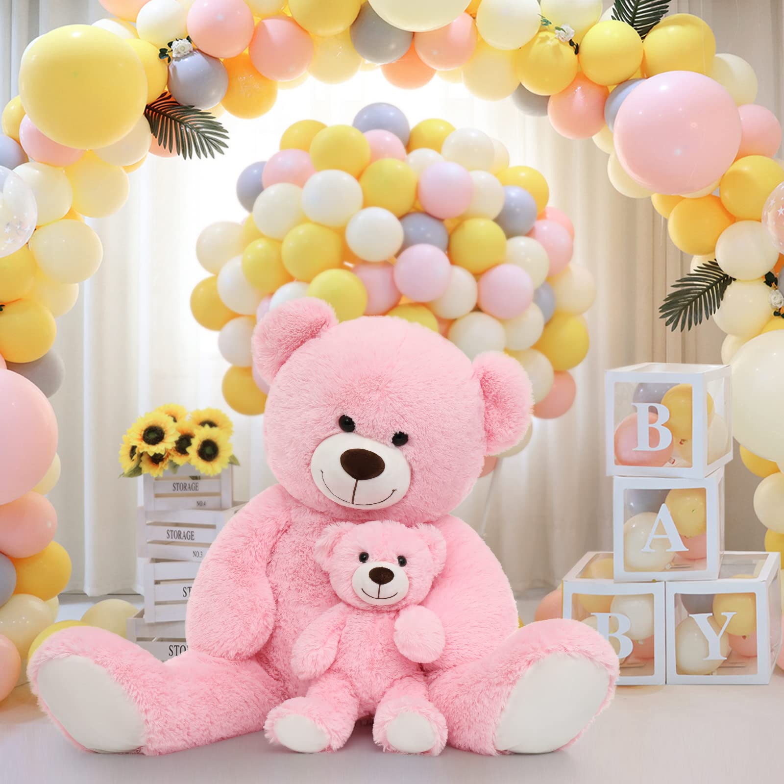Foto 5 pulgar | Oso De Peluche Morismos Giant, Rosa, 100 Cm, Con Bebé - Venta Internacional.