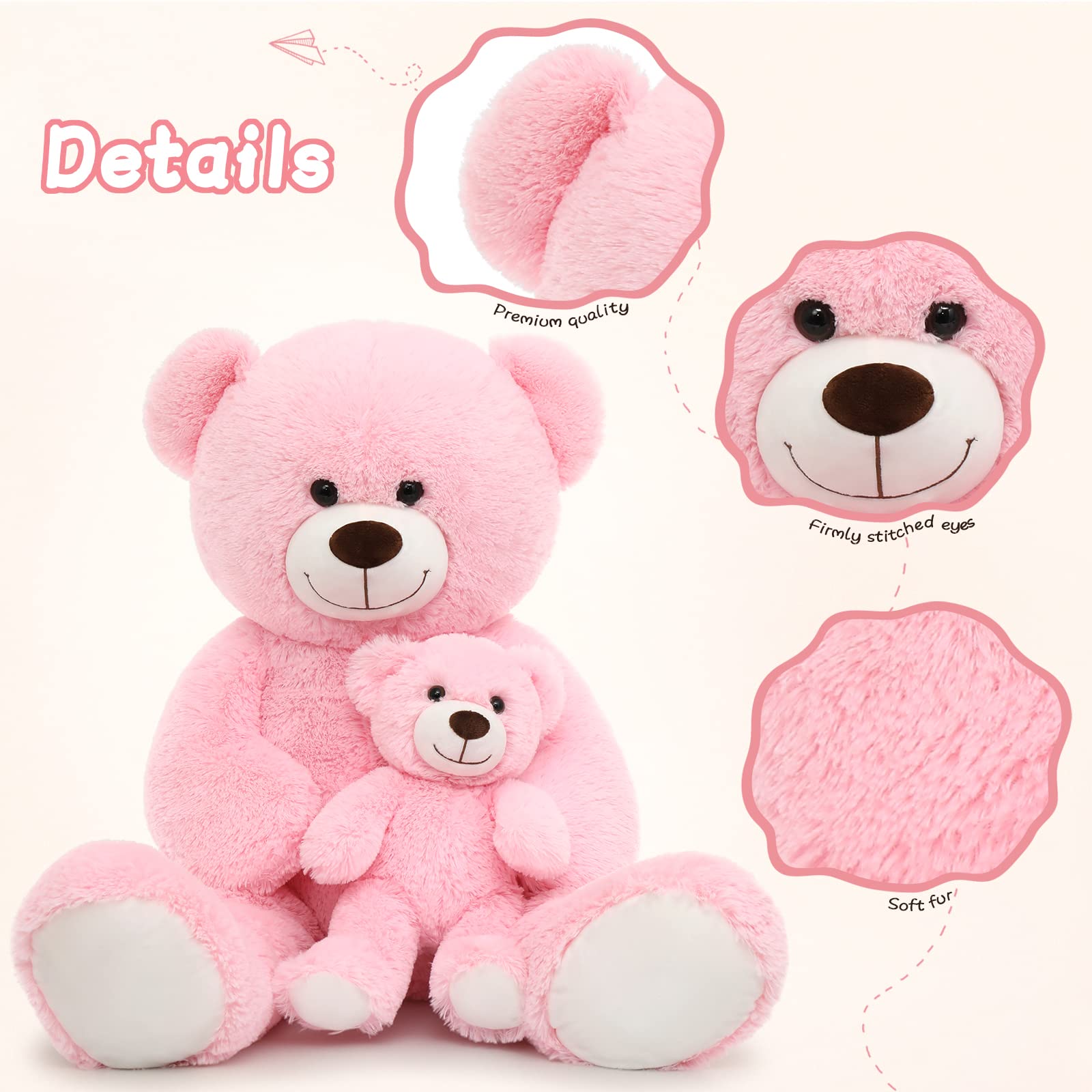 Foto 6 pulgar | Oso De Peluche Morismos Giant, Rosa, 100 Cm, Con Bebé - Venta Internacional.