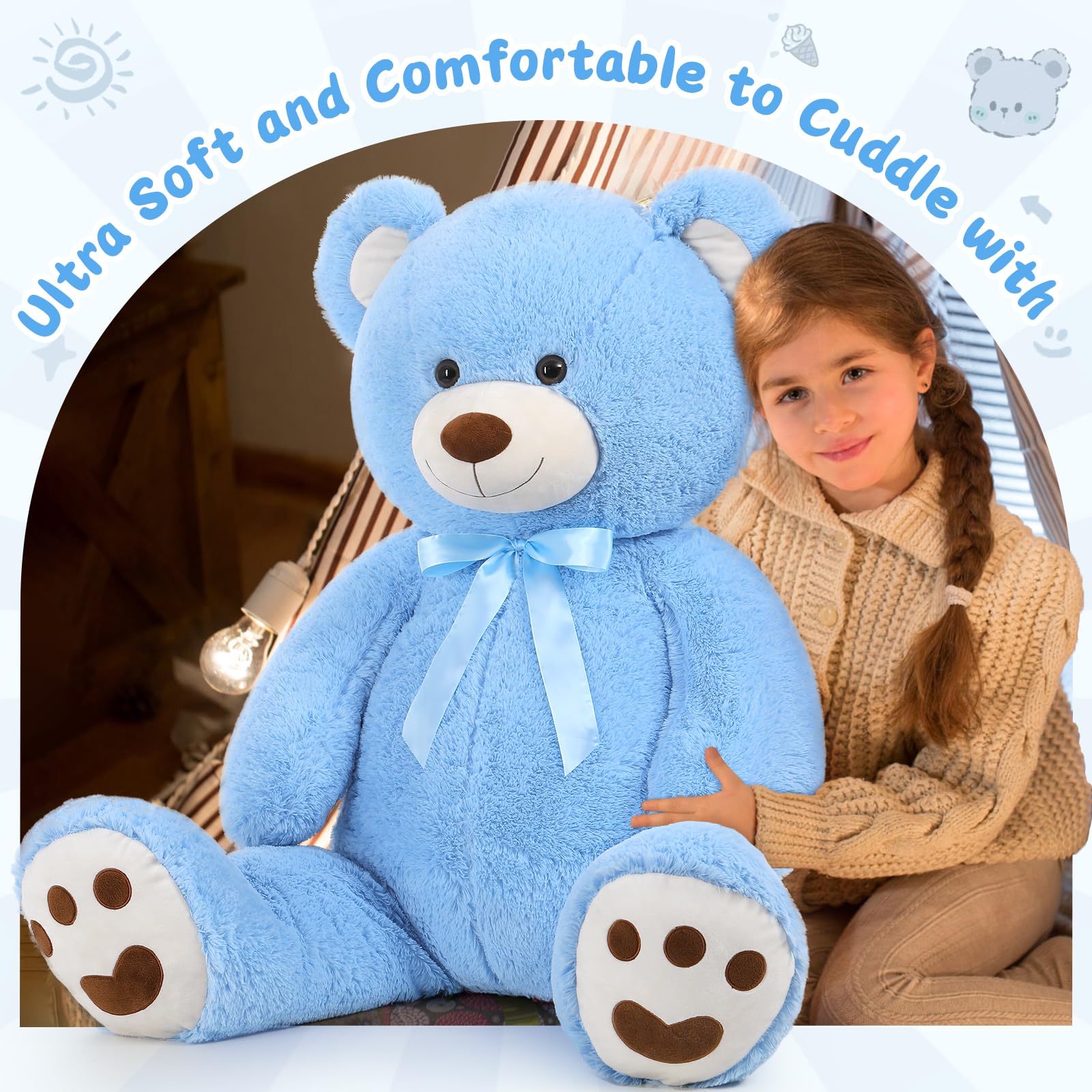 Foto 4 pulgar | Peluche Morismos, Oso De Peluche Gigante, 120 Cm, Color Azul - Venta Internacional.