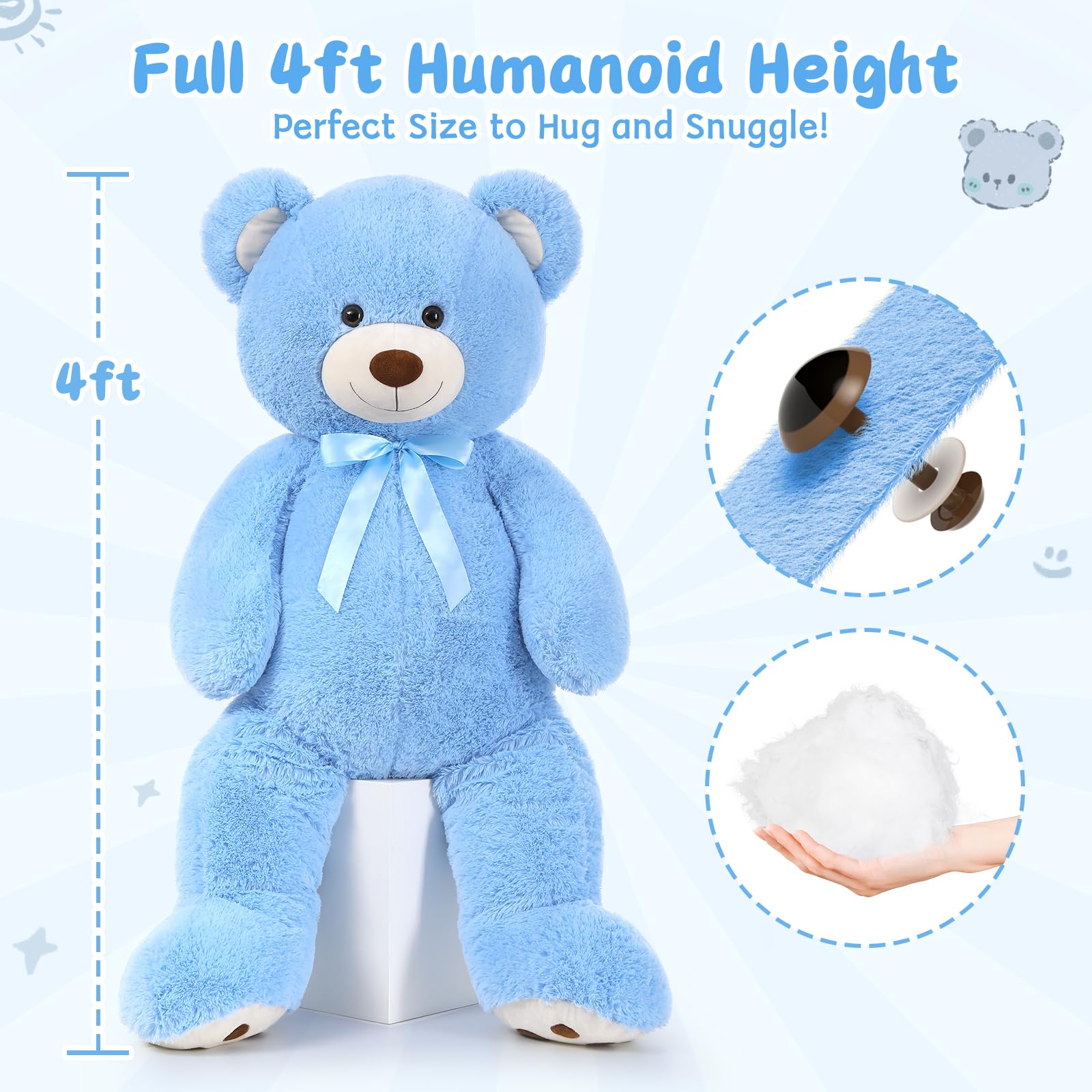 Foto 5 pulgar | Peluche Morismos, Oso De Peluche Gigante, 120 Cm, Color Azul - Venta Internacional.