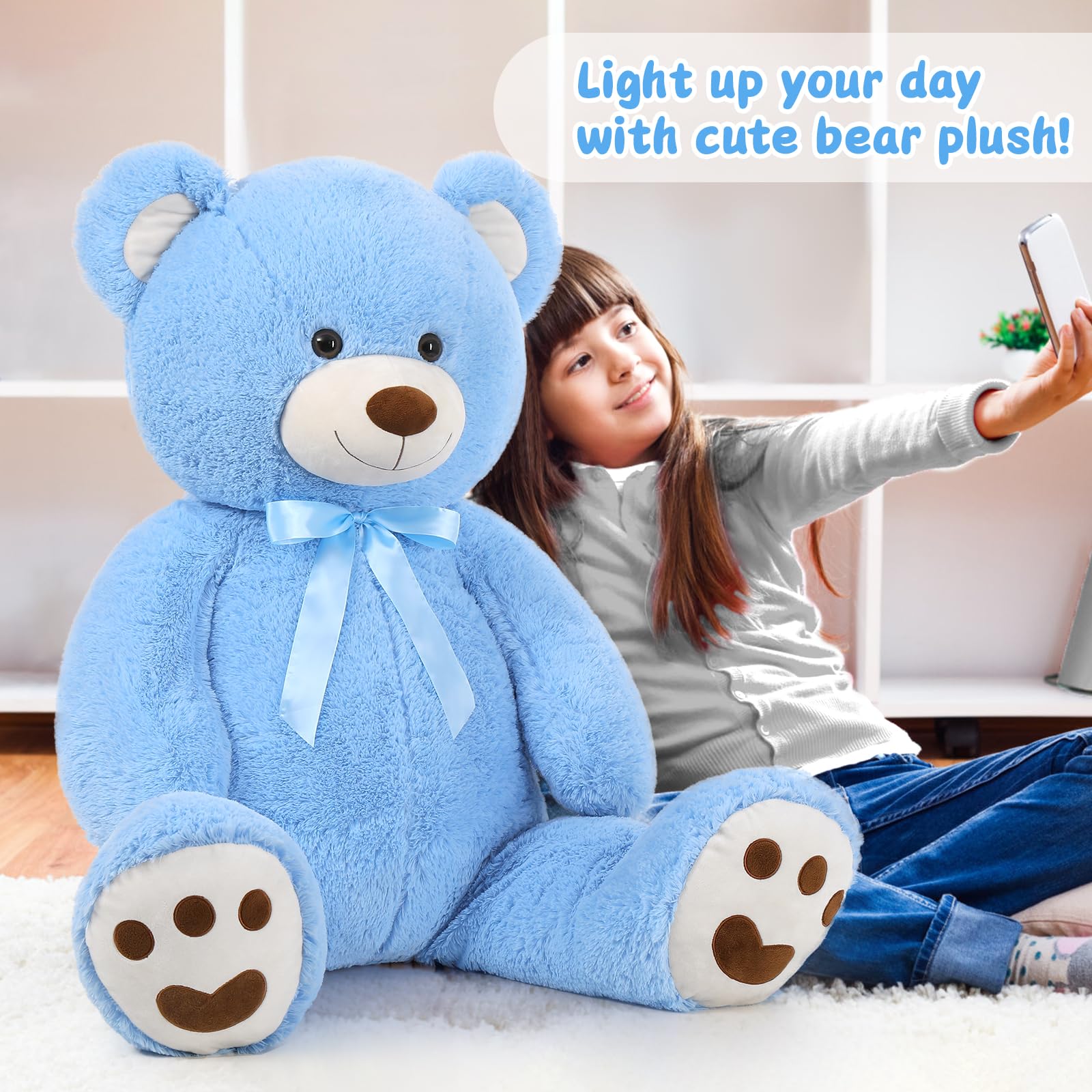 Foto 8 pulgar | Peluche Morismos, Oso De Peluche Gigante, 120 Cm, Color Azul - Venta Internacional.