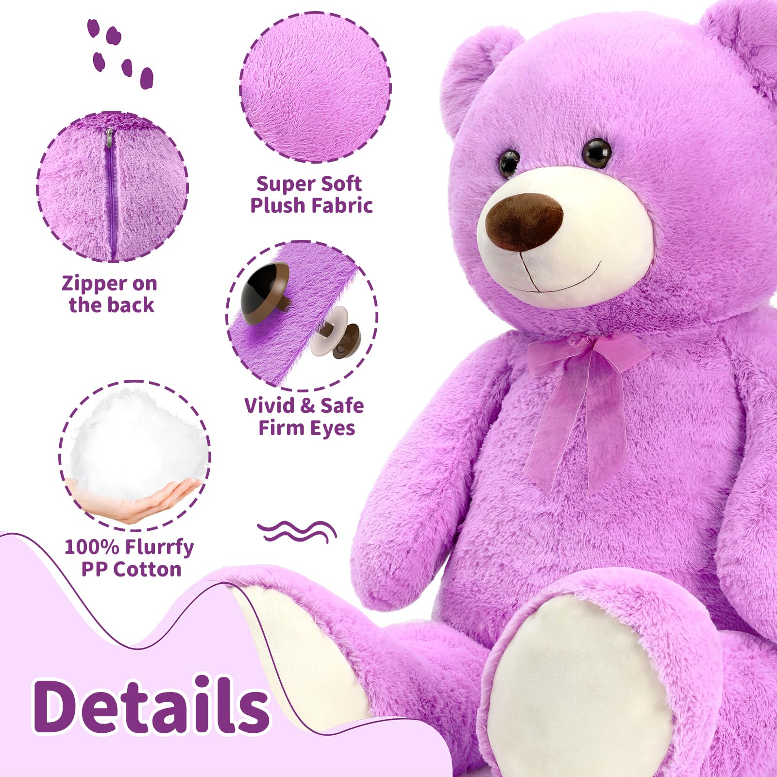 Foto 8 pulgar | Oso De Peluche Morismos Giant 90 Cm, Color Morado - Venta Internacional.