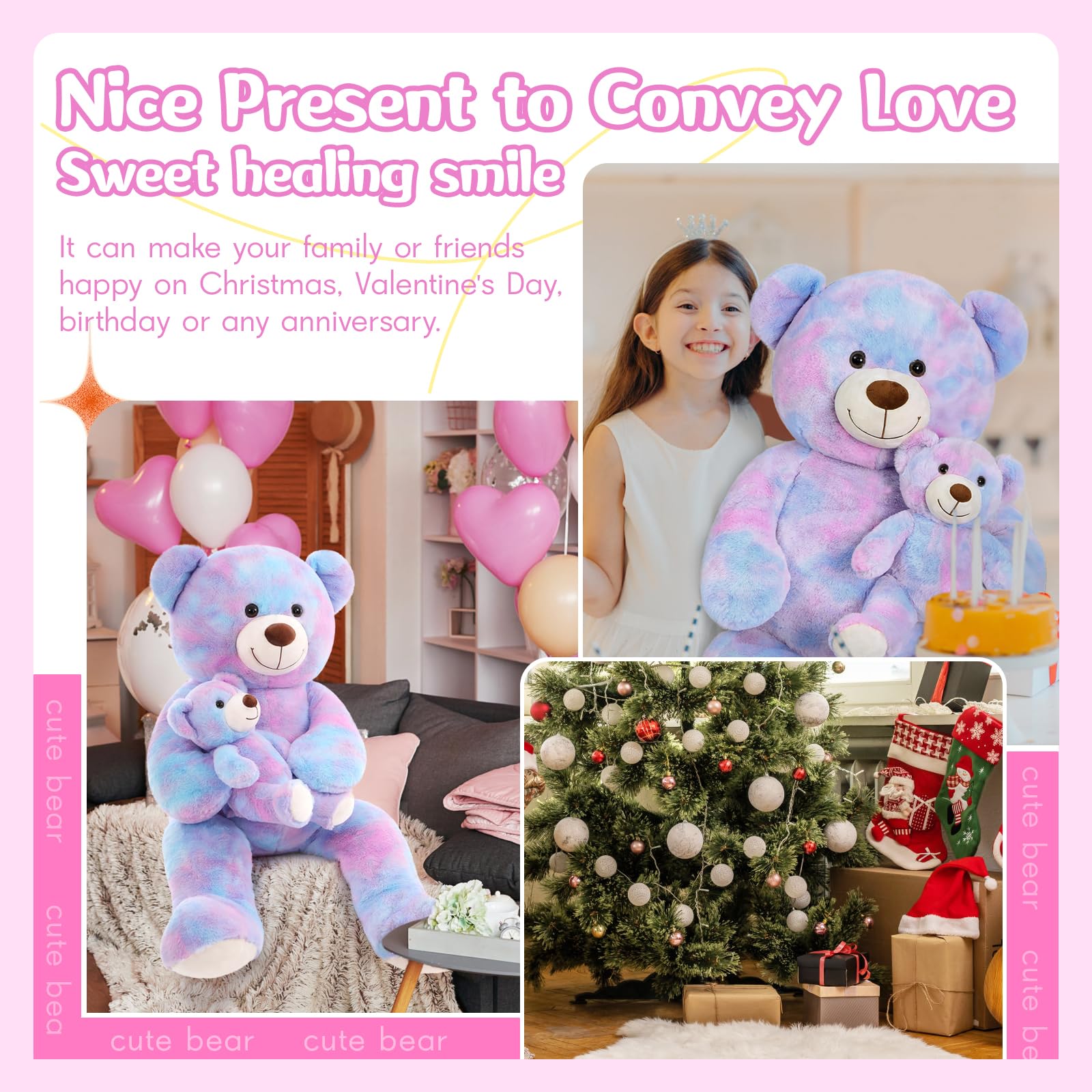 Foto 6 pulgar | Oso De Peluche Gigante Tezituor De 99 Cm Con Bebé Morado - Venta Internacional.