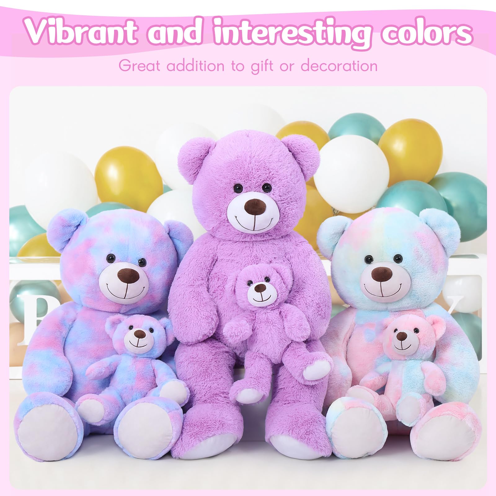 Foto 7 pulgar | Oso De Peluche Gigante Tezituor De 99 Cm Con Bebé Morado - Venta Internacional.