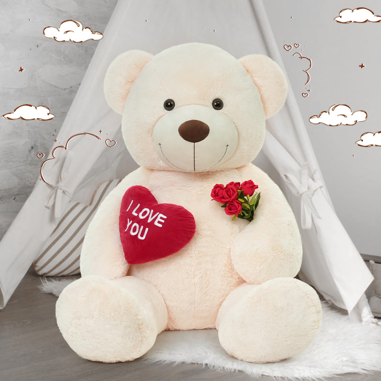 Foto 3 pulgar | Oso De Peluche Mao Golan, Tamaño Grande, 152 Cm De Alto, Con La Letra «te Quiero», Corazón Rojo - Venta Internacional.