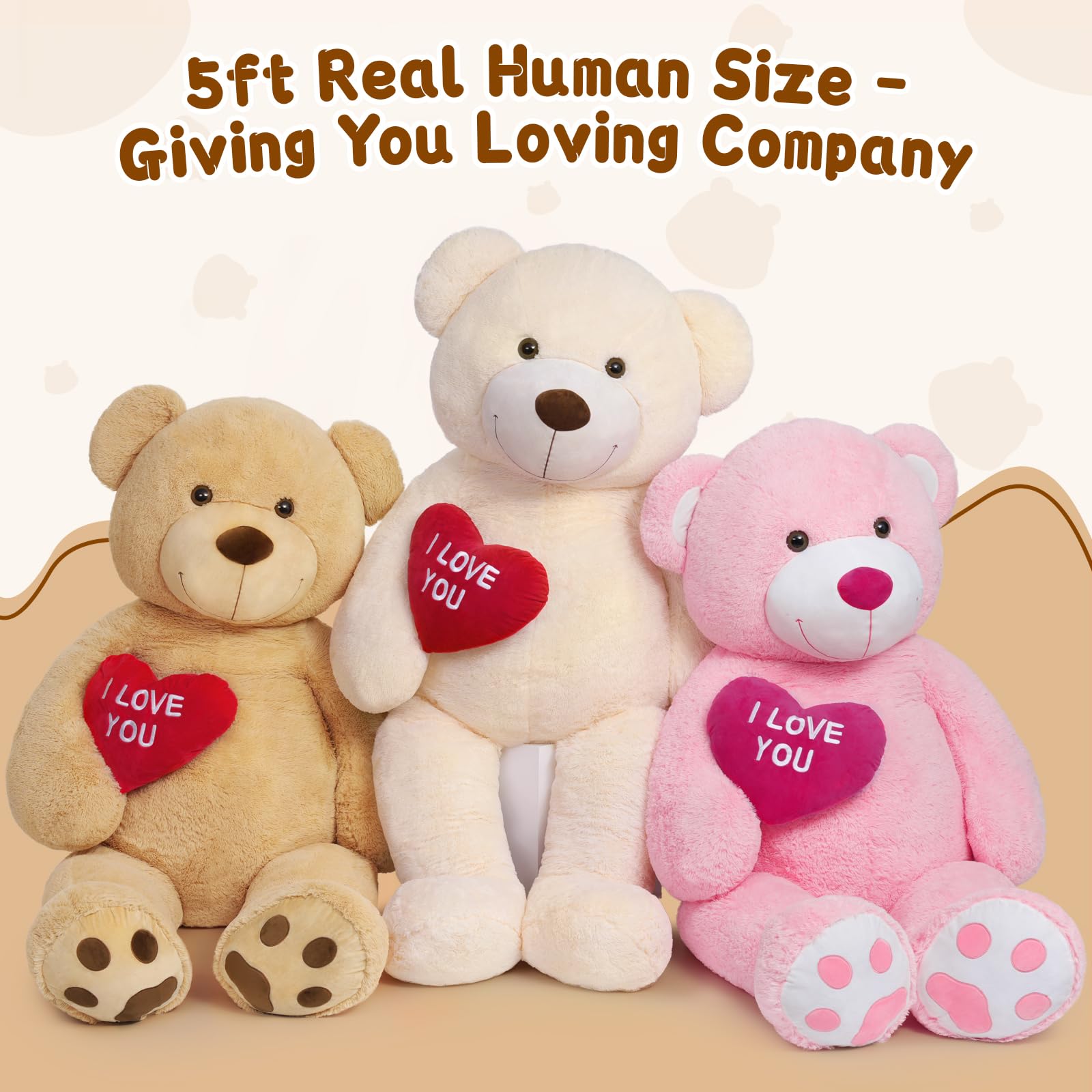 Foto 7 pulgar | Oso De Peluche Mao Golan, Tamaño Grande, 152 Cm De Alto, Con La Letra «te Quiero», Corazón Rojo - Venta Internacional.