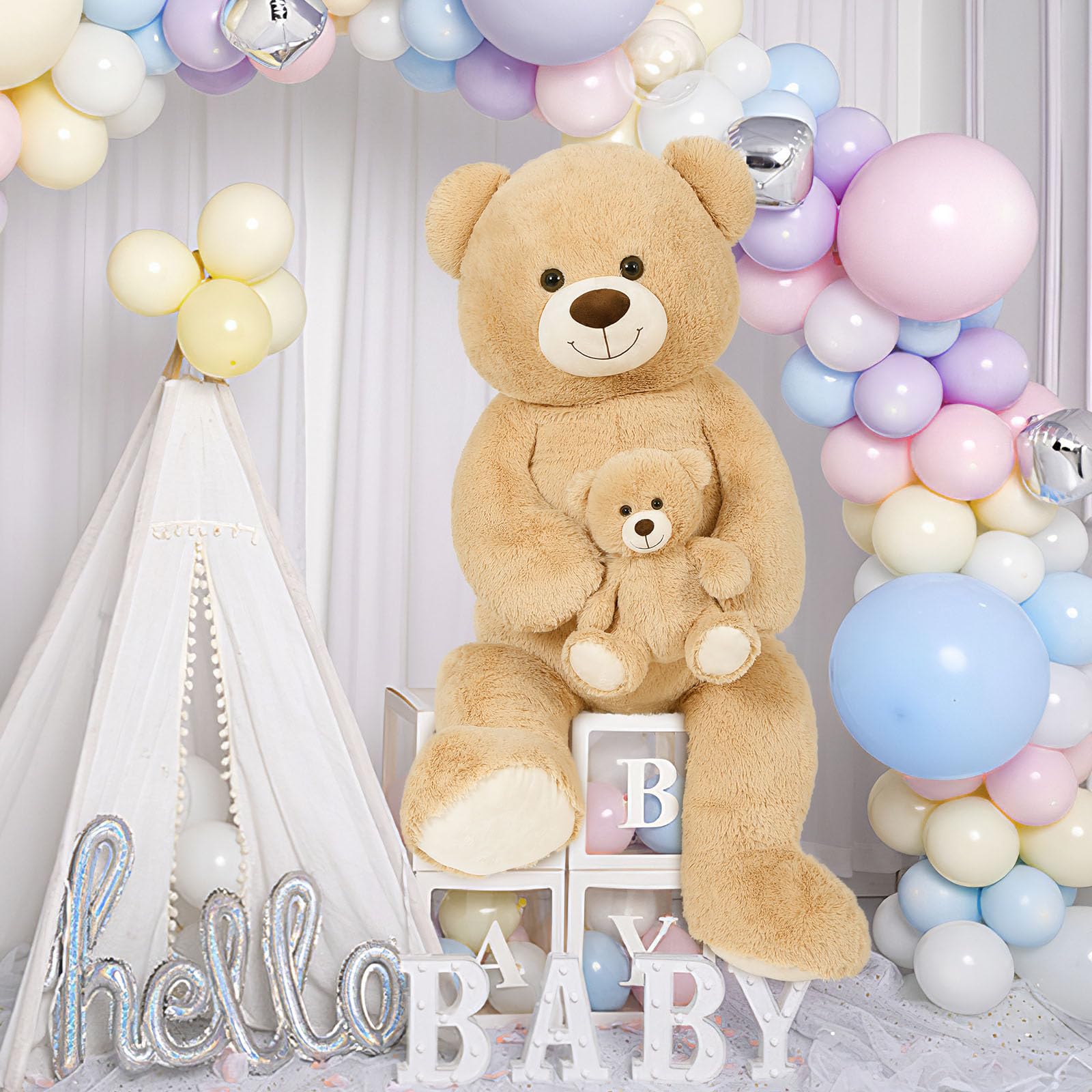 Foto 3 pulgar | Oso De Peluche Gigante Tezituor De 130 Cm Con Bebé De Color Marrón Claro - Venta Internacional.