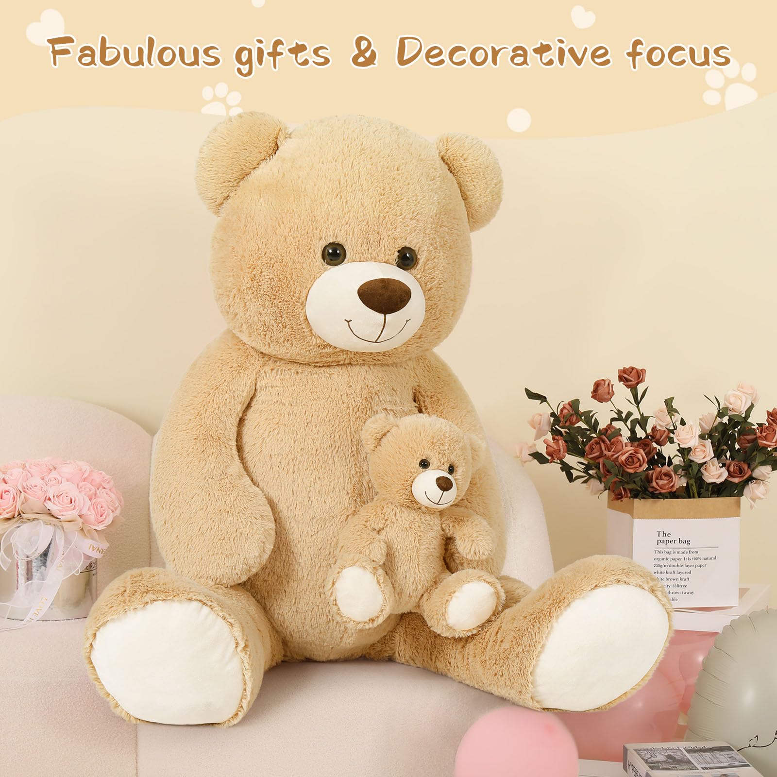 Foto 5 pulgar | Oso De Peluche Gigante Tezituor De 130 Cm Con Bebé De Color Marrón Claro - Venta Internacional.