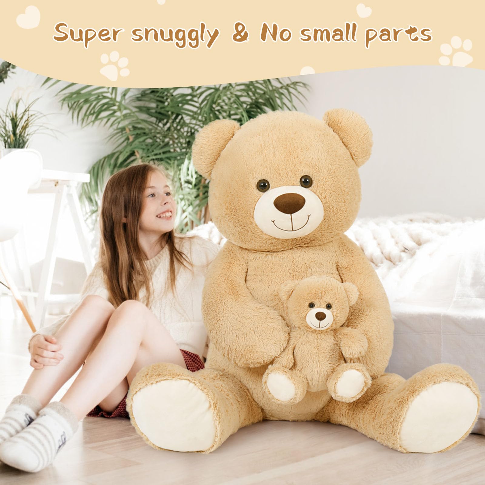 Foto 6 pulgar | Oso De Peluche Gigante Tezituor De 130 Cm Con Bebé De Color Marrón Claro - Venta Internacional.