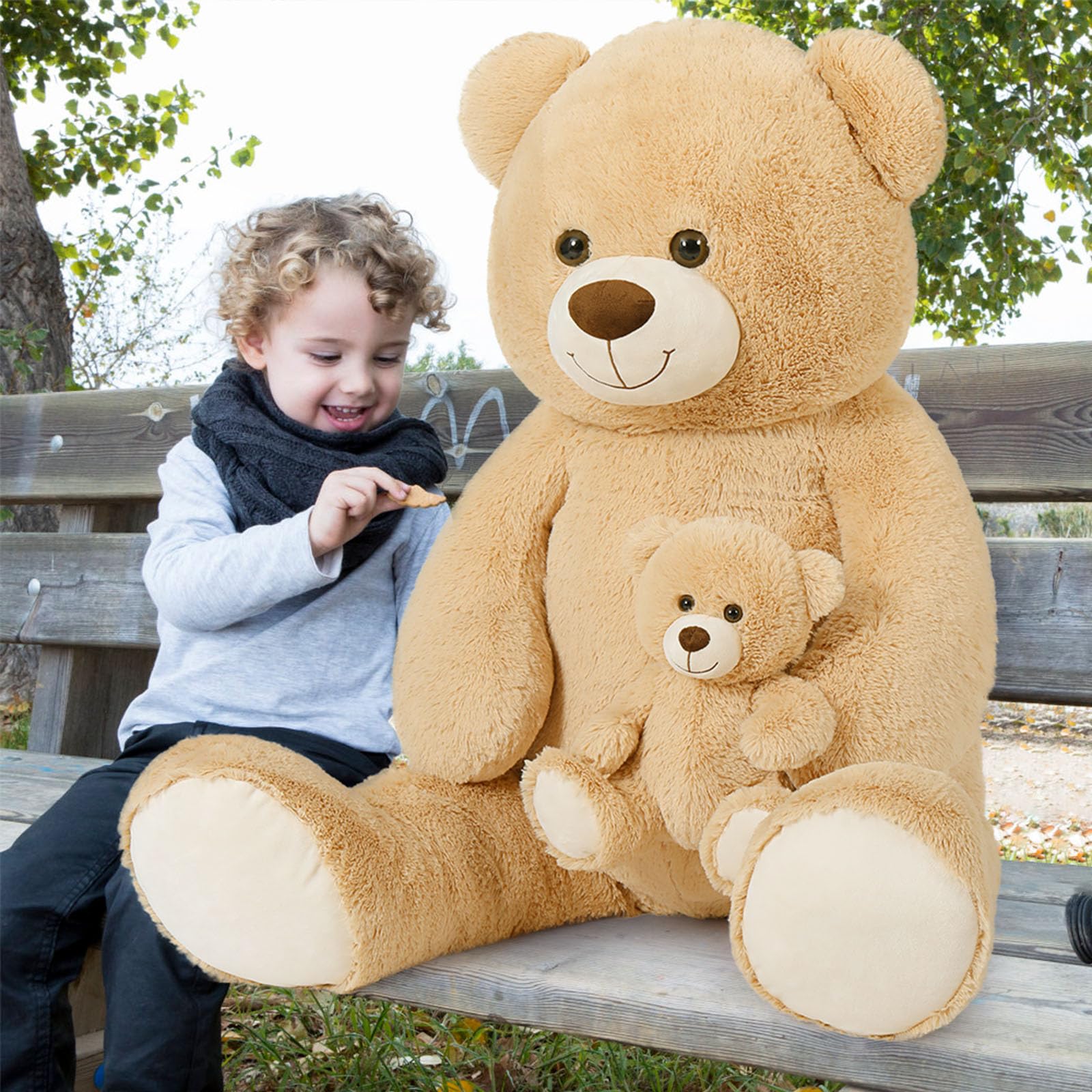 Foto 7 pulgar | Oso De Peluche Gigante Tezituor De 130 Cm Con Bebé De Color Marrón Claro - Venta Internacional.