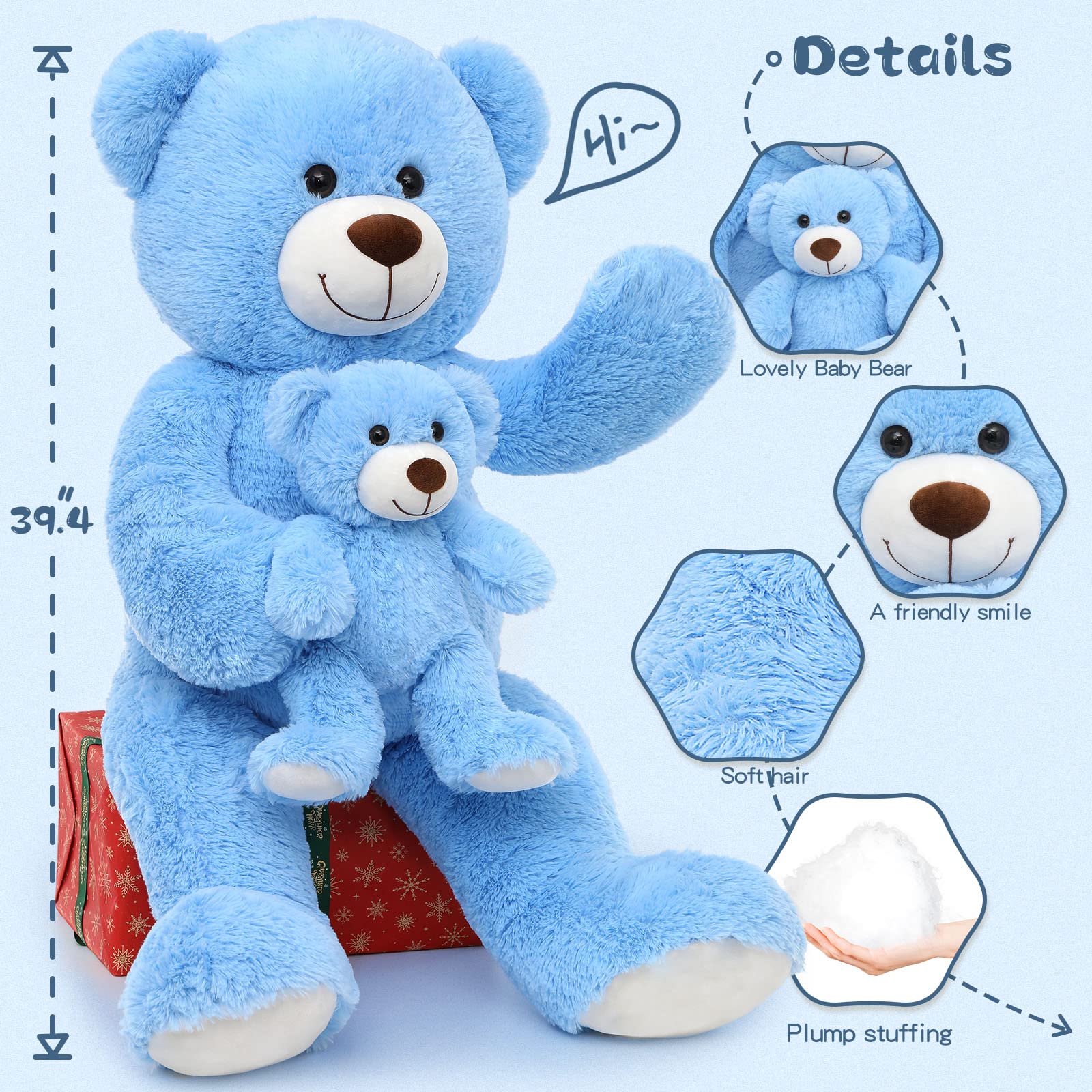 Foto 7 | Oso De Peluche Gigante Tezituor De 100 Cm Con Color Azul Bebé - Venta Internacional.