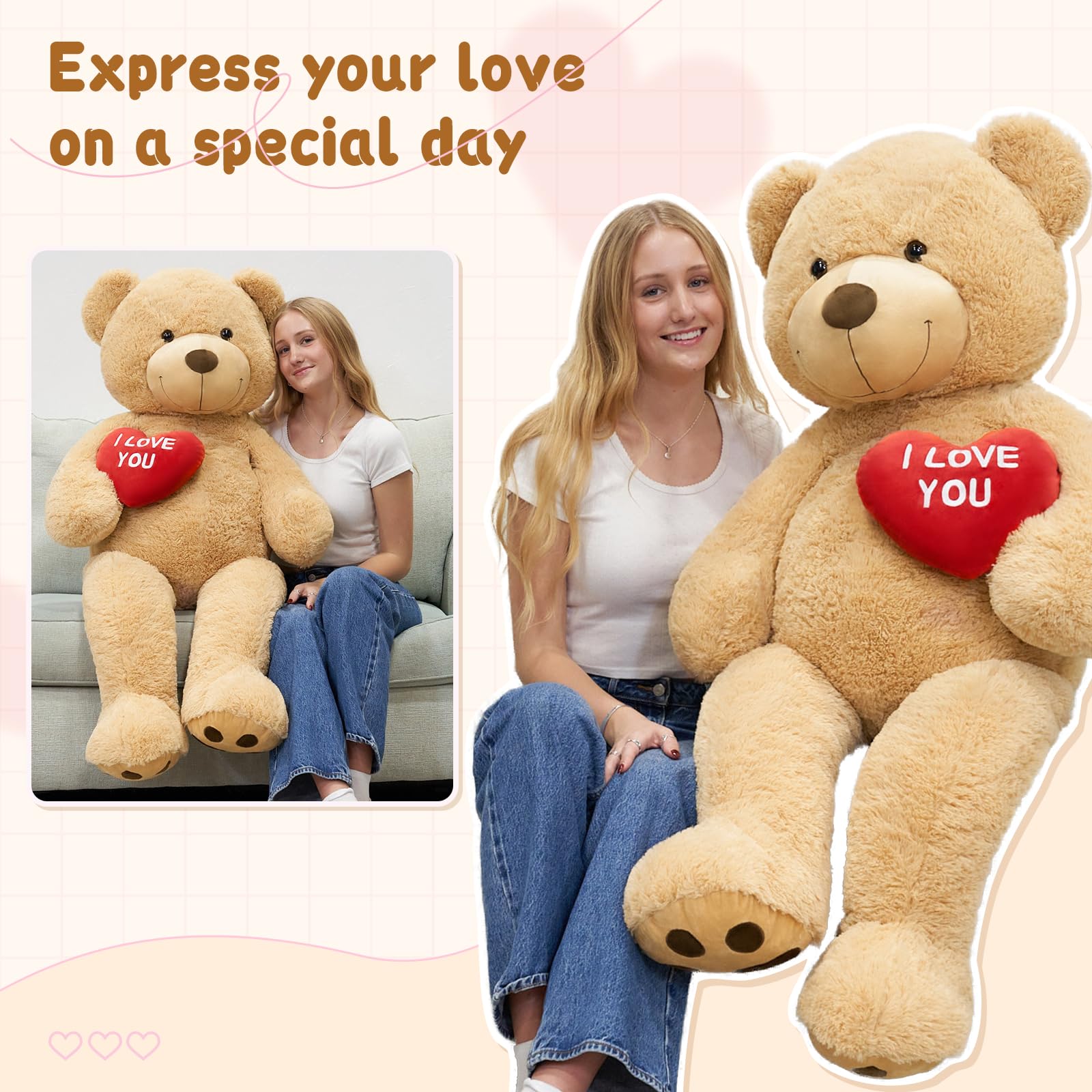 Foto 5 pulgar | Peluche Gigante Mao Golan De 36 Pulgadas Con Texto «te Amo» - Venta Internacional.