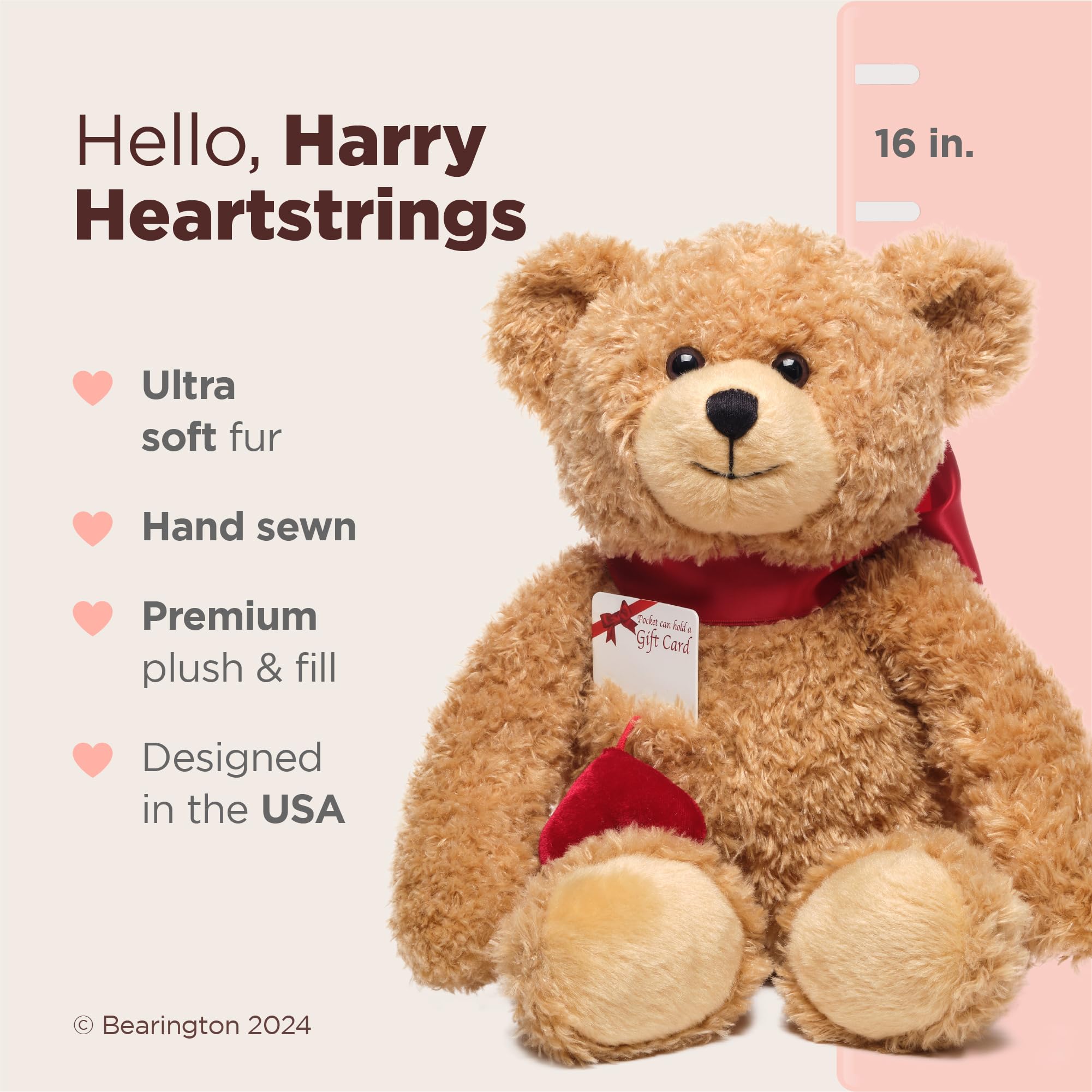 Foto 3 pulgar | Oso De Peluche Bearington Harry Heartstrings 40 Cm Para El Día De San Valentín - Venta Internacional.