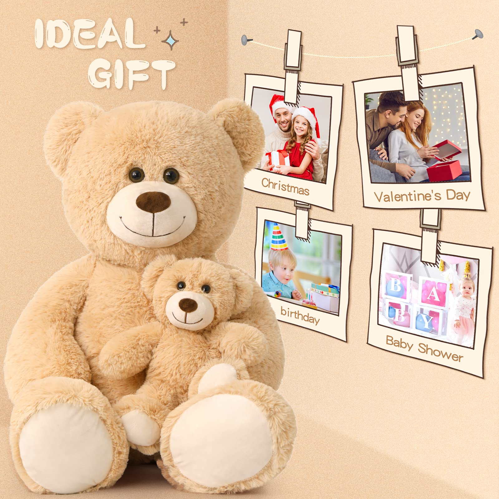Foto 7 pulgar | Oso De Peluche Gigante Tezituor De 100 Cm Con Bebé De Color Marrón Claro - Venta Internacional.