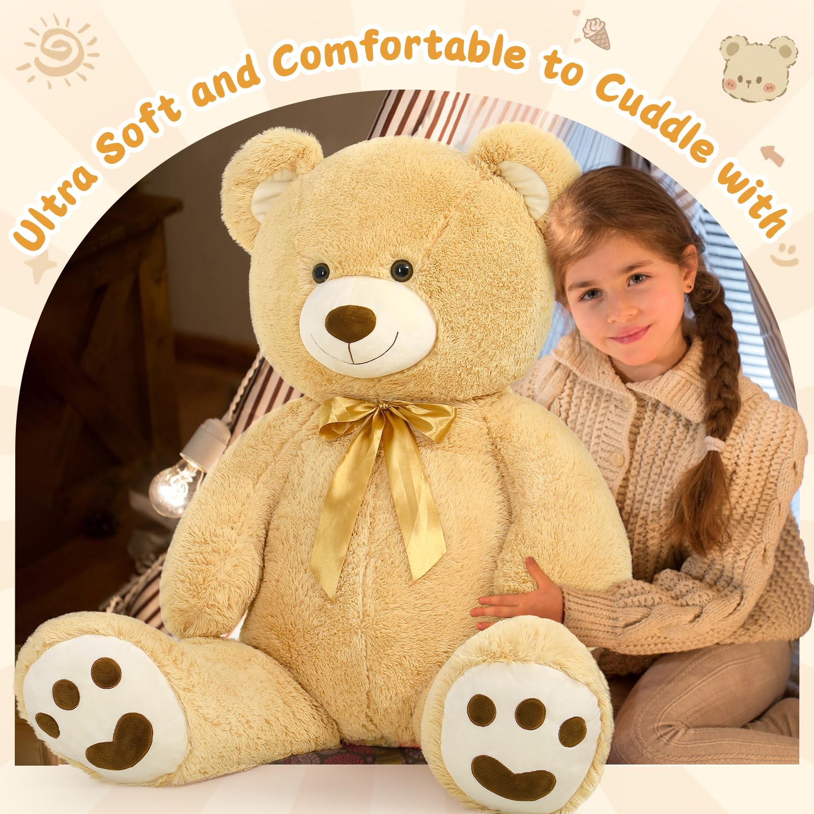 Foto 4 pulgar | Peluche Morismos, Oso De Peluche Gigante, 120 Cm, Color Marrón Claro - Venta Internacional.