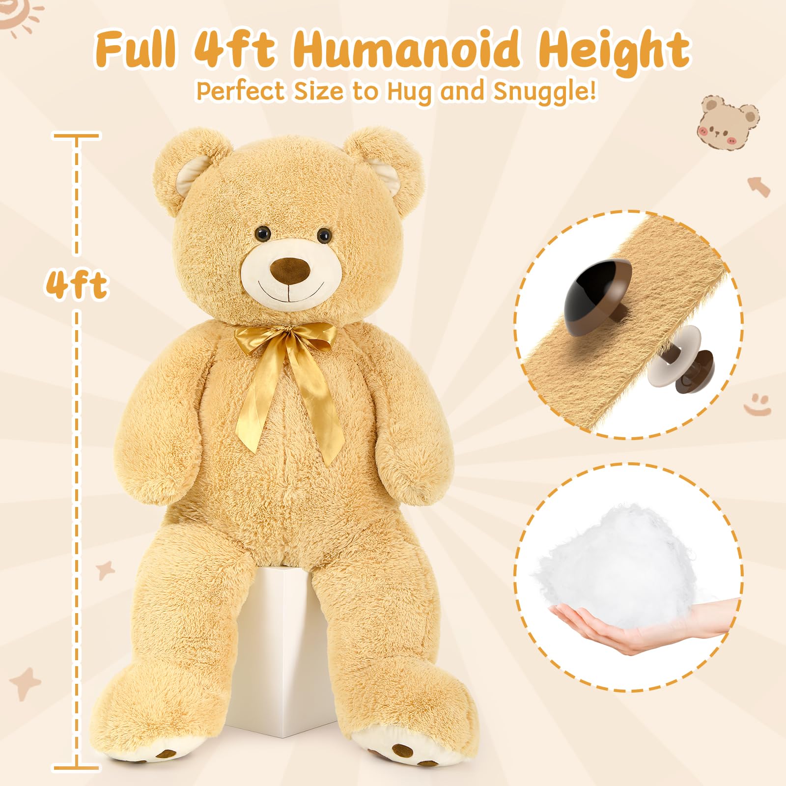 Foto 7 pulgar | Peluche Morismos, Oso De Peluche Gigante, 120 Cm, Color Marrón Claro - Venta Internacional.