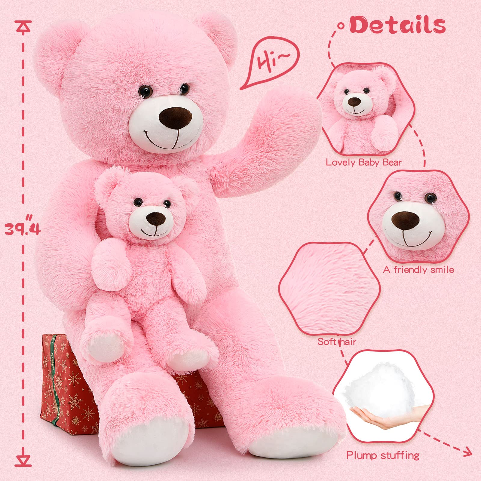 Foto 4 pulgar | Oso De Peluche Gigante Tezituor De 100 Cm Con Color Rosa Bebé - Venta Internacional.