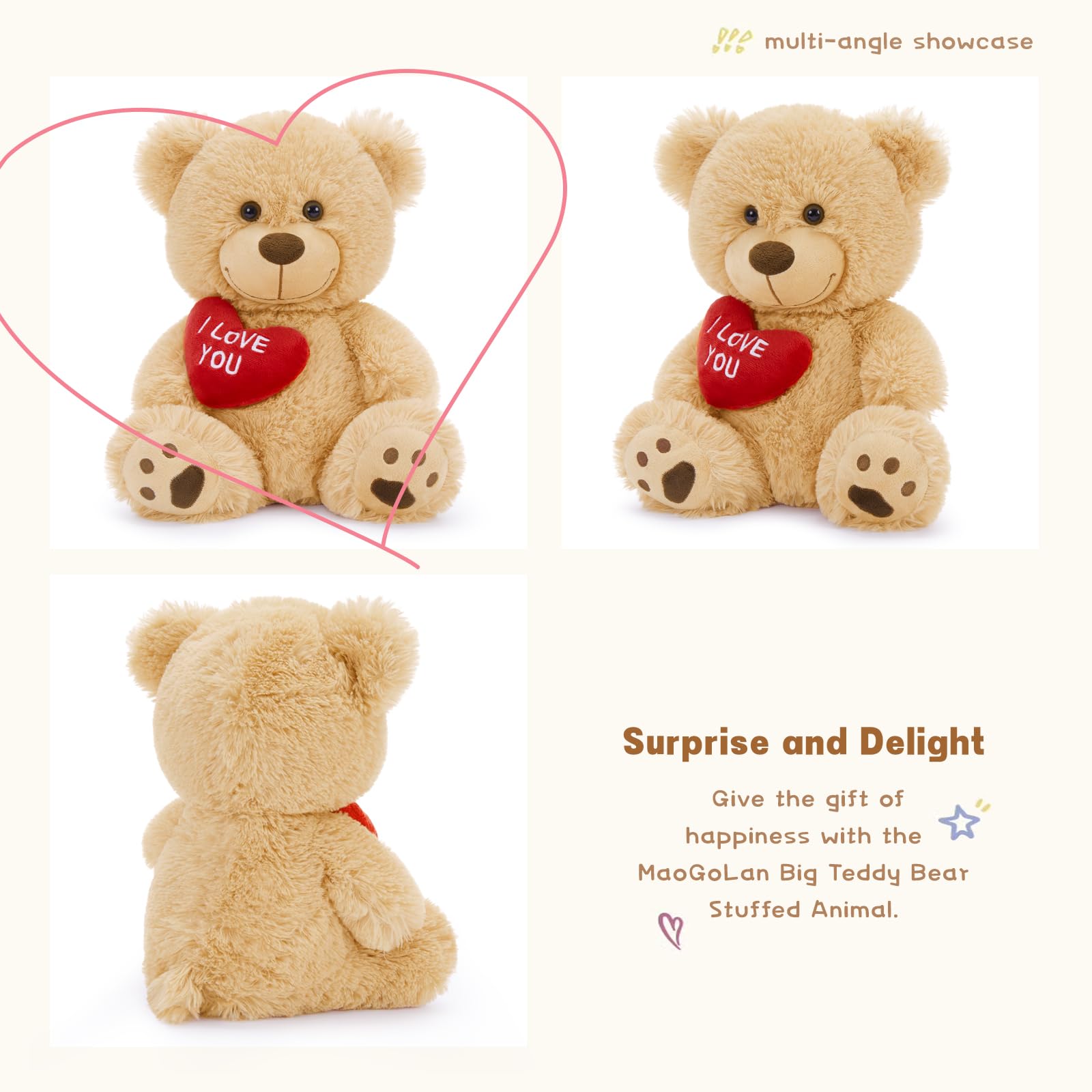 Foto 3 | Oso De Peluche Mao Golan, Tamaño Pequeño, 30 Cm, Con Corazón Rojo «te Quiero» - Venta Internacional.