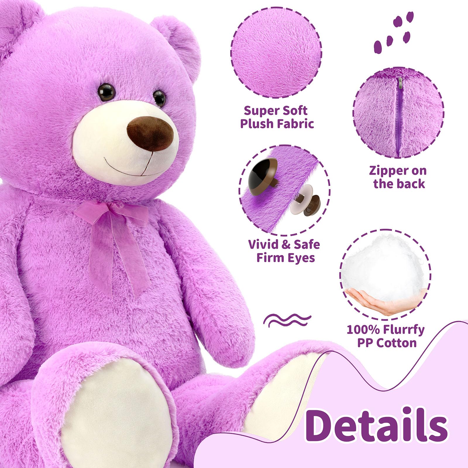 Foto 8 pulgar | Peluche Morismos, Oso De Peluche Gigante, 130 Cm, Color Morado - Venta Internacional.