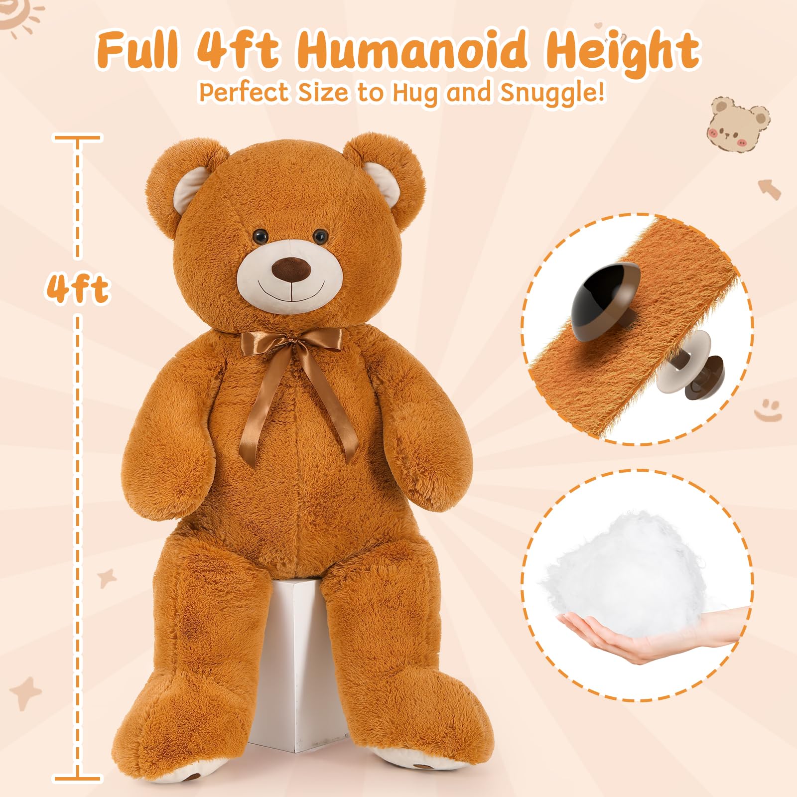 Foto 6 pulgar | Peluche Morismos, Oso De Peluche Gigante, 120 Cm, Color Marrón - Venta Internacional.