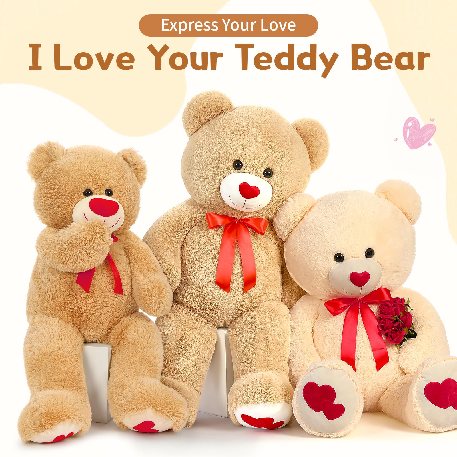 Foto 3 pulgar | Oso De Peluche Mao Golan, Tamaño Grande, 42 Cm, Marrón Gigante, Con Corazón - Venta Internacional.