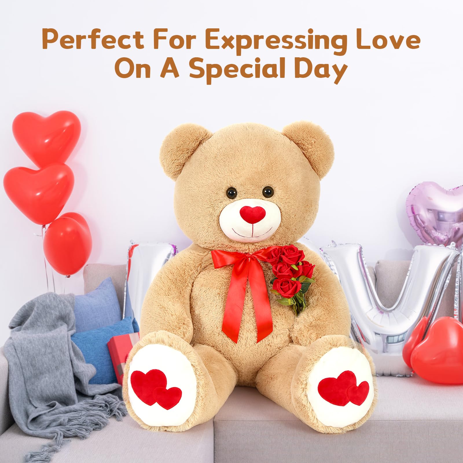 Foto 5 pulgar | Oso De Peluche Mao Golan, Tamaño Grande, 42 Cm, Marrón Gigante, Con Corazón - Venta Internacional.