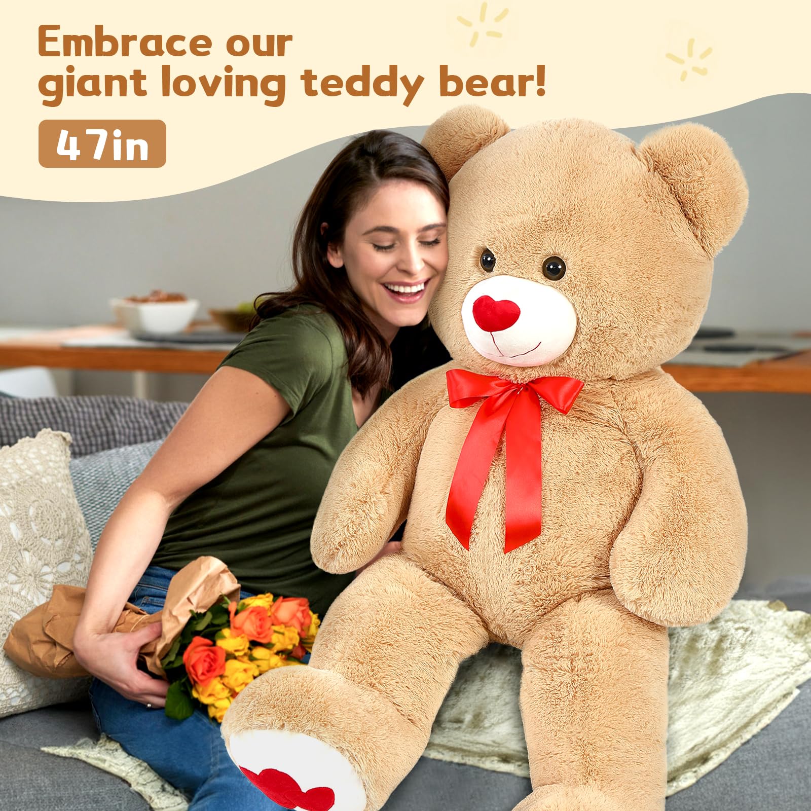 Foto 8 pulgar | Oso De Peluche Mao Golan, Tamaño Grande, 42 Cm, Marrón Gigante, Con Corazón - Venta Internacional.