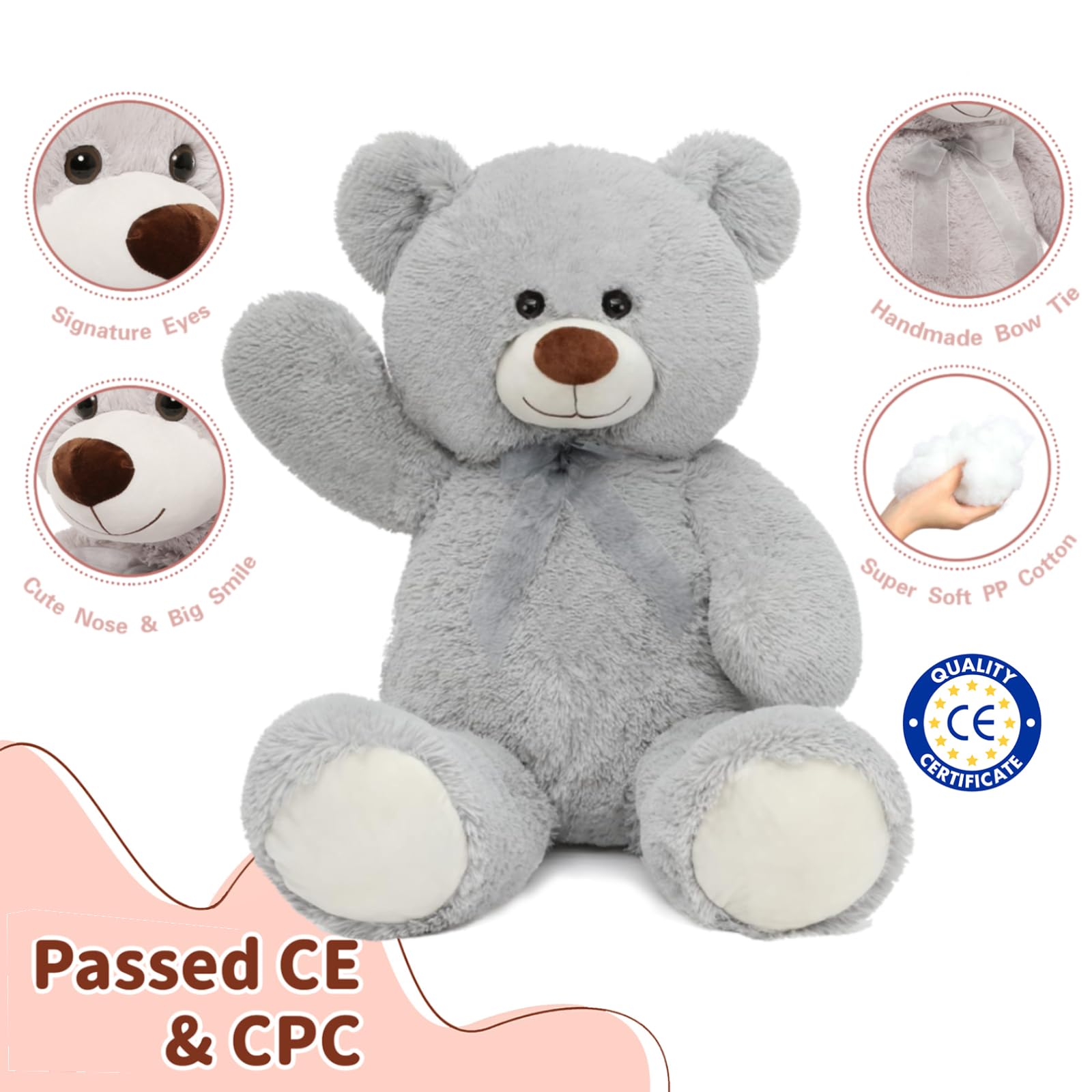 Foto 7 | Oso De Peluche Morismos Giant, 90 Cm/3 Pies, Gris - Venta Internacional.
