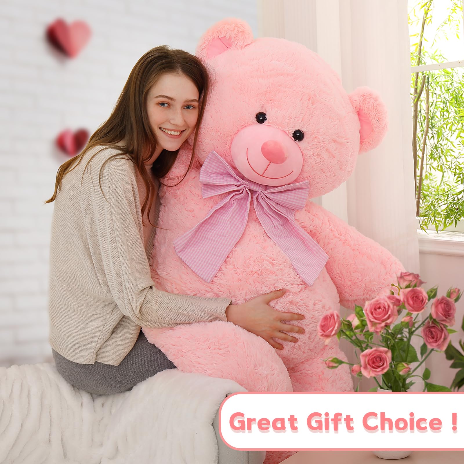 Foto 5 | Oso De Peluche Rosa Gigante Morismos De Peluche, 150 Cm, Con Lazo - Venta Internacional.