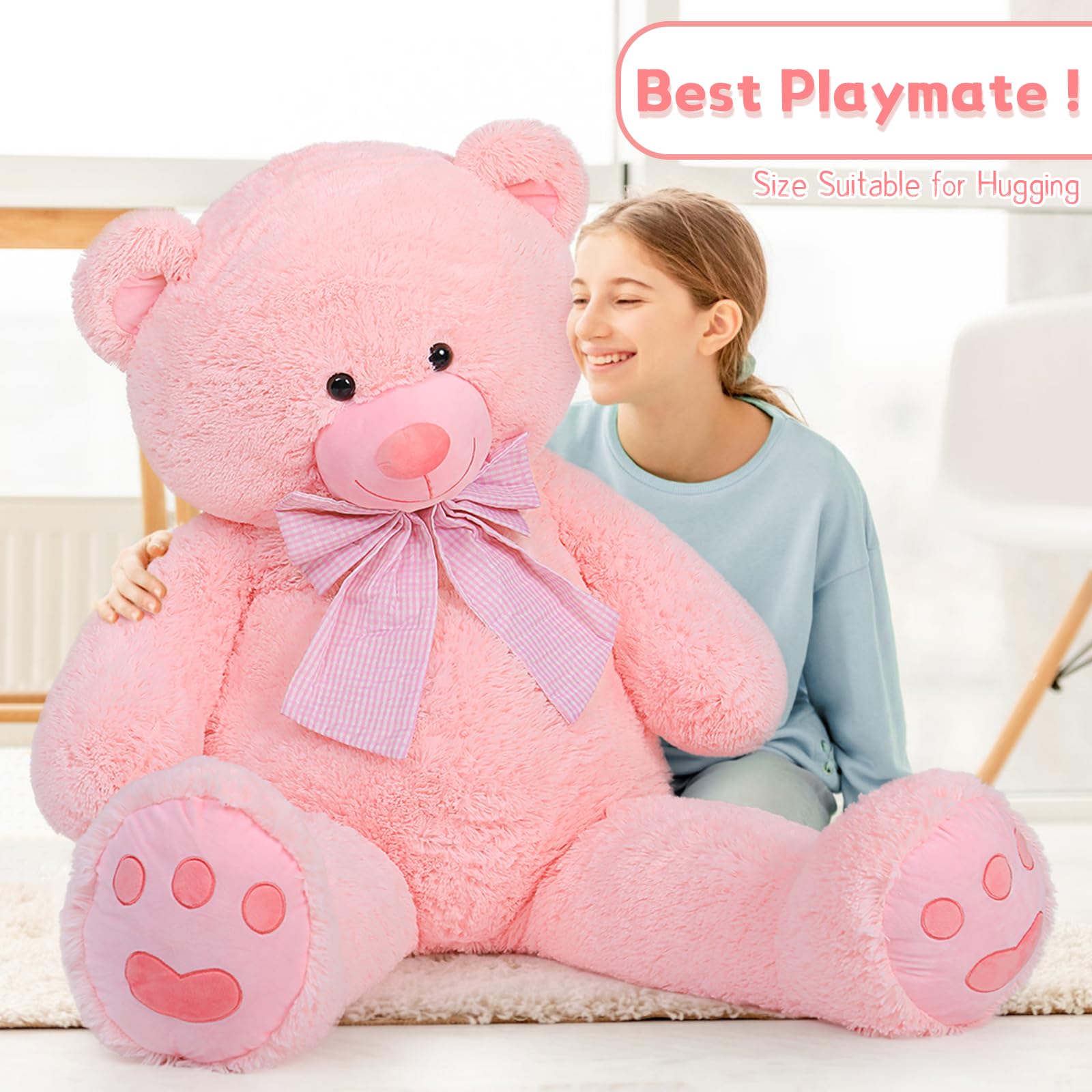 Foto 7 pulgar | Oso De Peluche Rosa Gigante Morismos De Peluche, 150 Cm, Con Lazo - Venta Internacional.