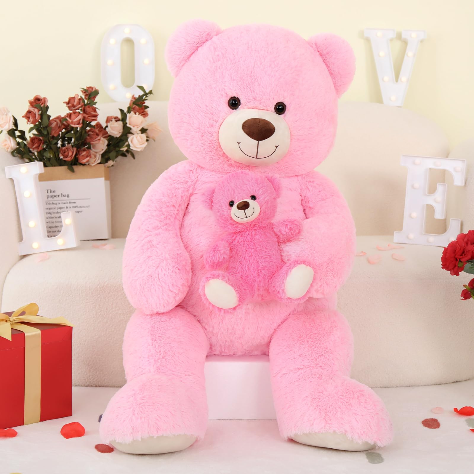 Foto 4 pulgar | Oso De Peluche Gigante Morismos De 110 Cm Con Rosa Bebé - Venta Internacional.