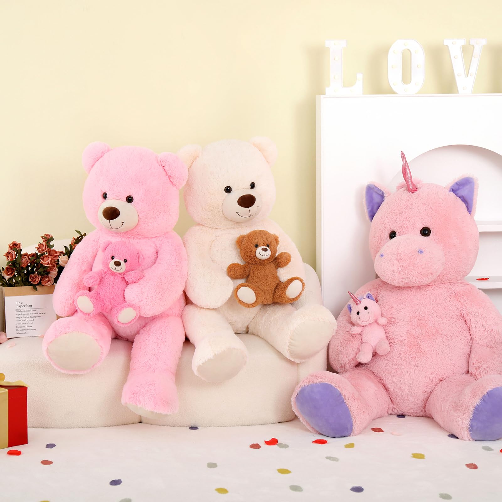 Foto 6 pulgar | Oso De Peluche Gigante Morismos De 110 Cm Con Rosa Bebé - Venta Internacional.