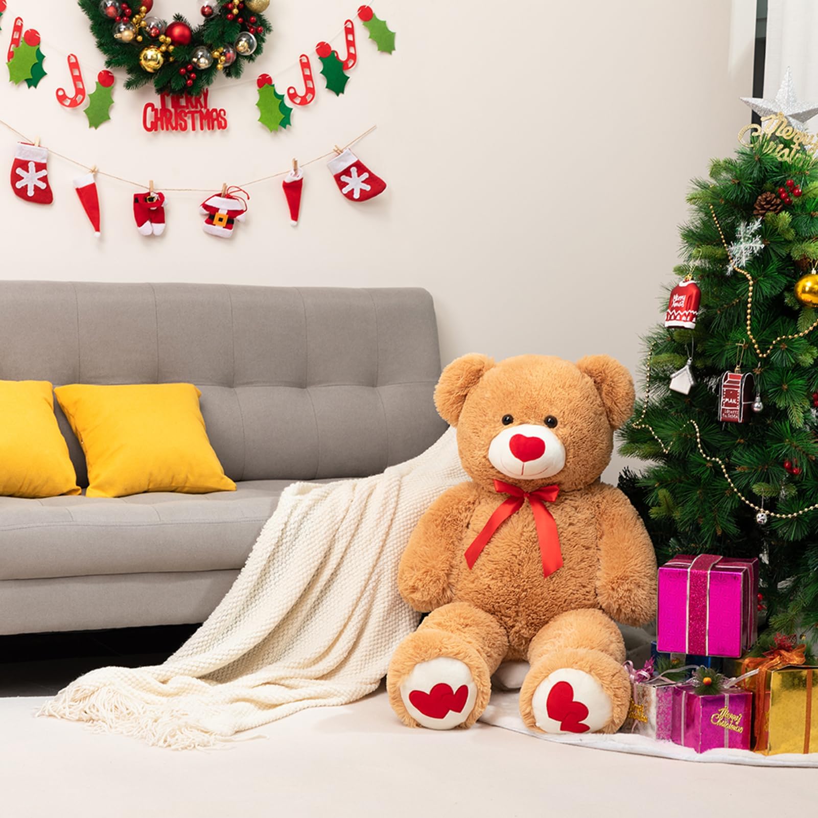Foto 6 pulgar | Peluche Con Forma De Oso De Peluche Hollyhome, 90 Cm, Con Corazón Rojo - Venta Internacional.