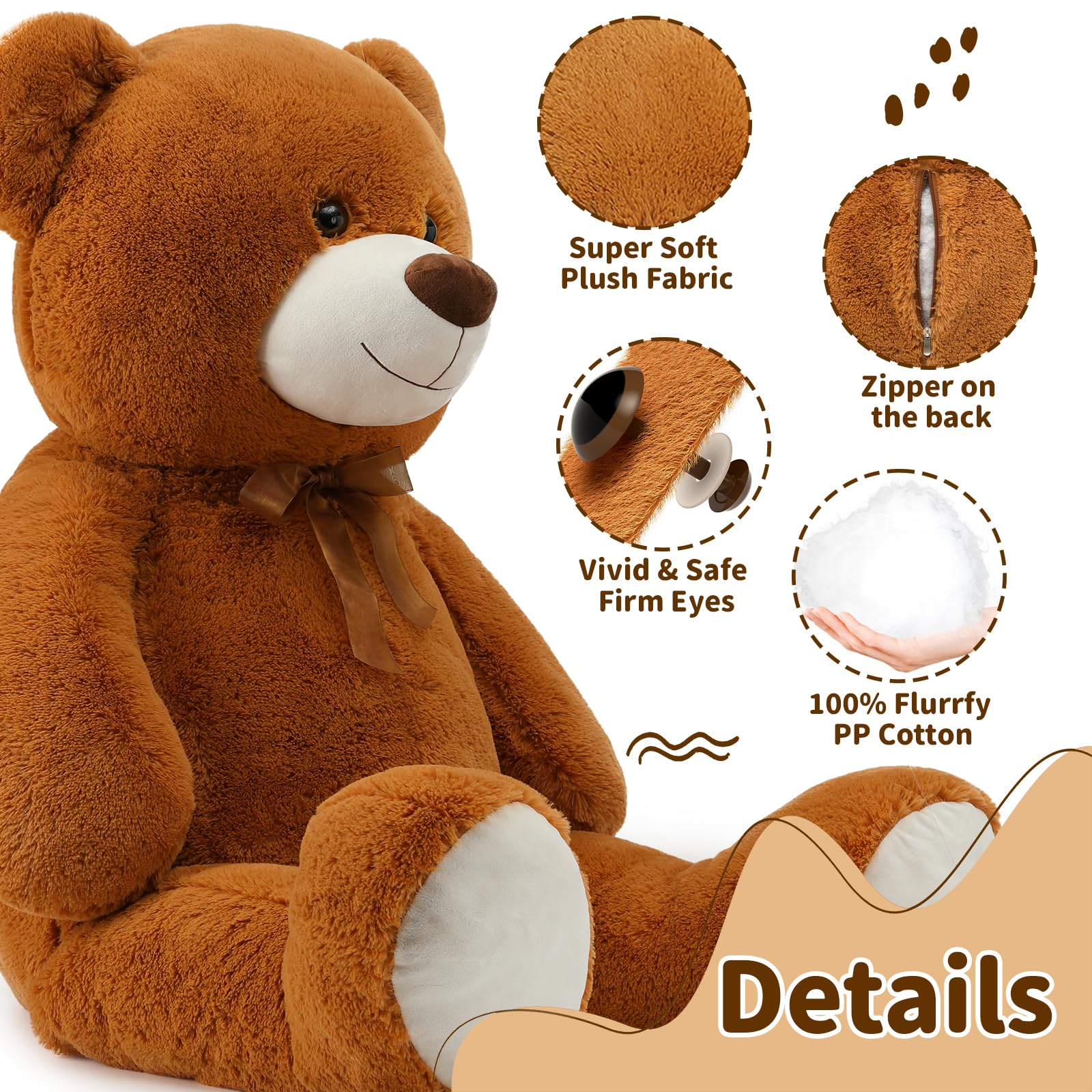Foto 7 pulgar | Peluche Morismos, Oso De Peluche Gigante, 130 Cm, Color Marrón Oscuro - Venta Internacional.