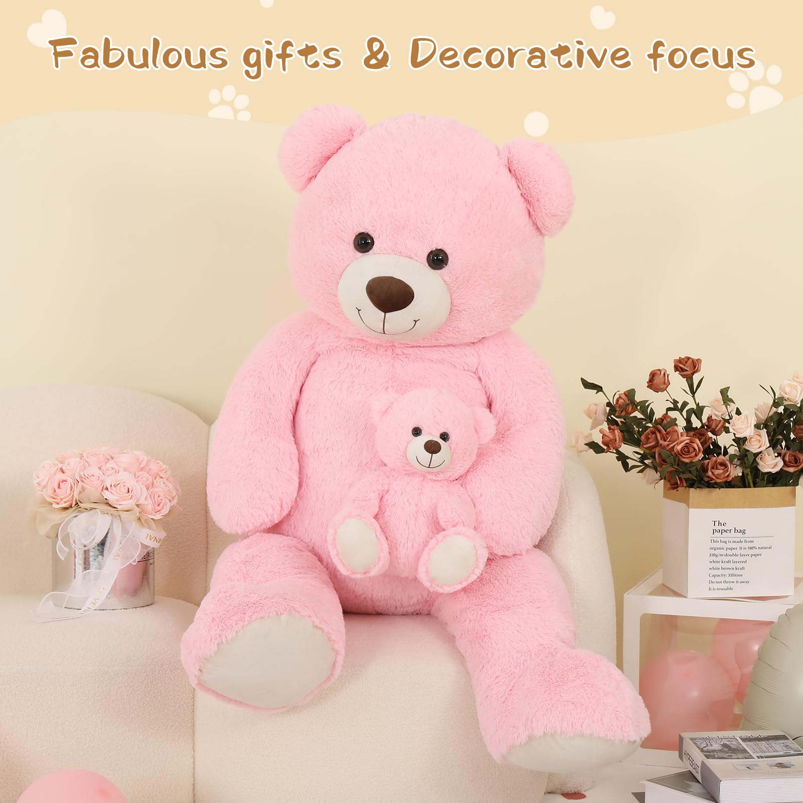 Foto 5 pulgar | Oso De Peluche Gigante Tezituor De 130 Cm Con Color Rosa Bebé - Venta Internacional.