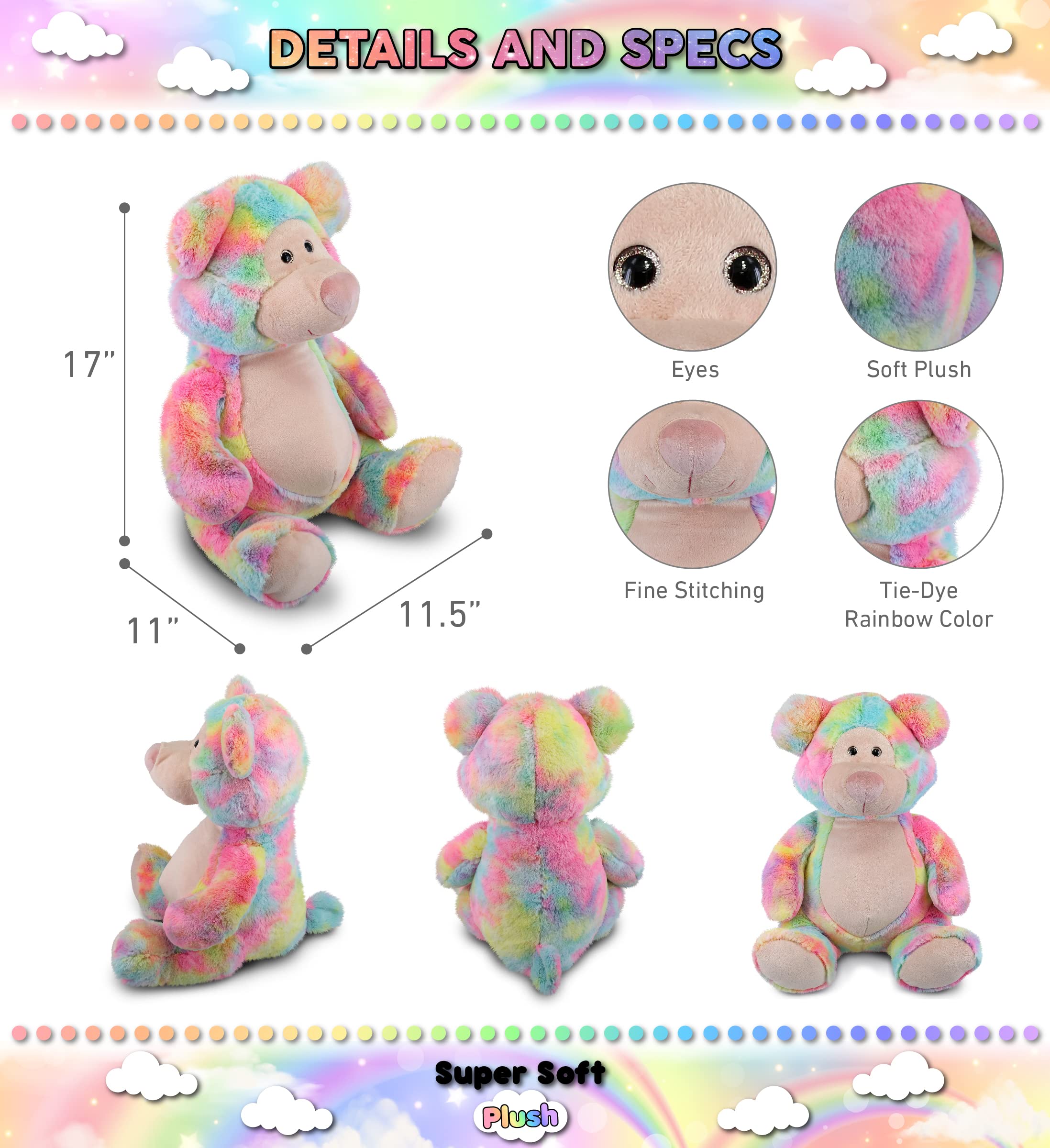 Foto 4 pulgar | Peluche De Peluche Dollibu Rainbow Bear De 43 Cm - Venta Internacional.