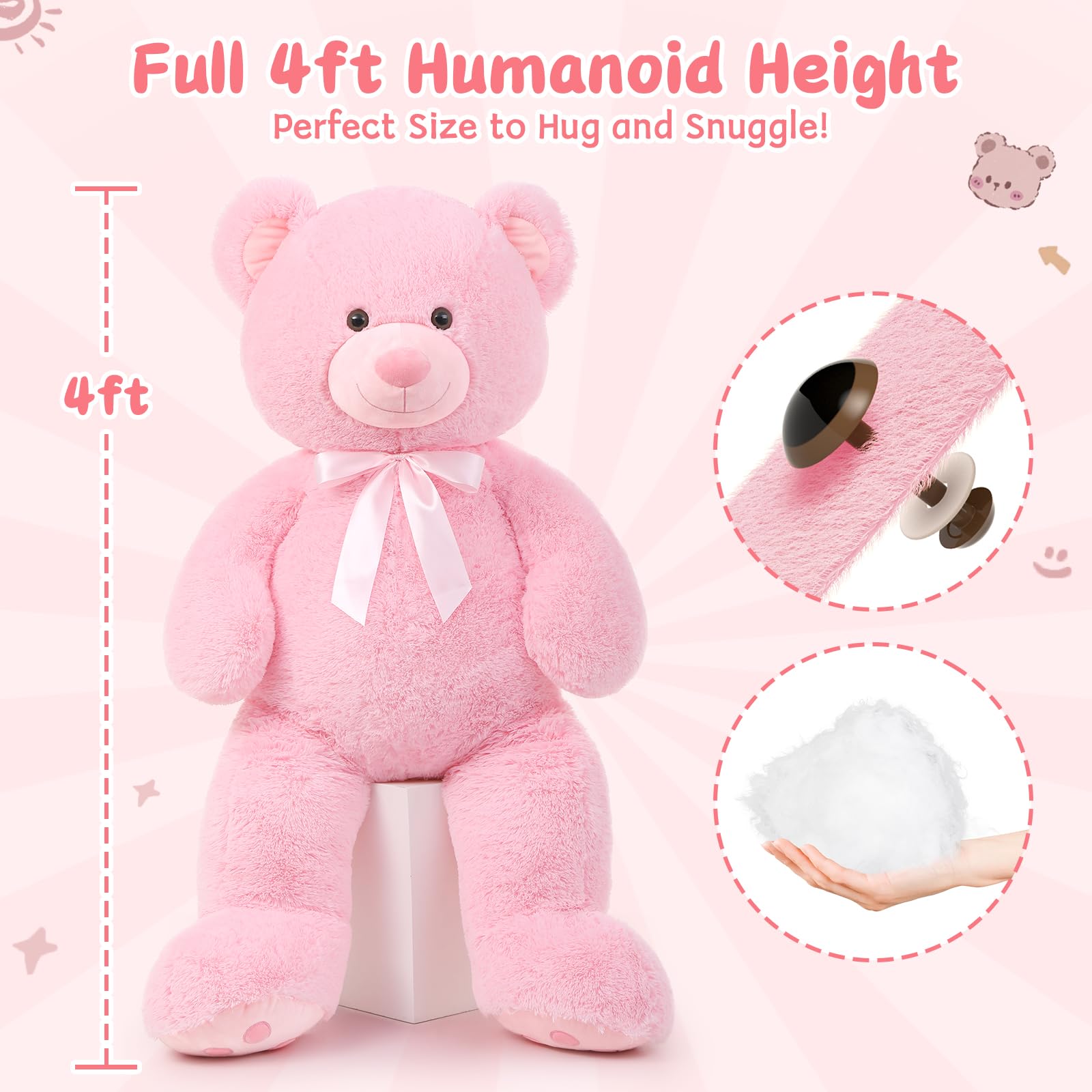 Foto 5 pulgar | Peluche Morismos, Oso De Peluche Gigante, 120 Cm, Color Rosa - Venta Internacional.