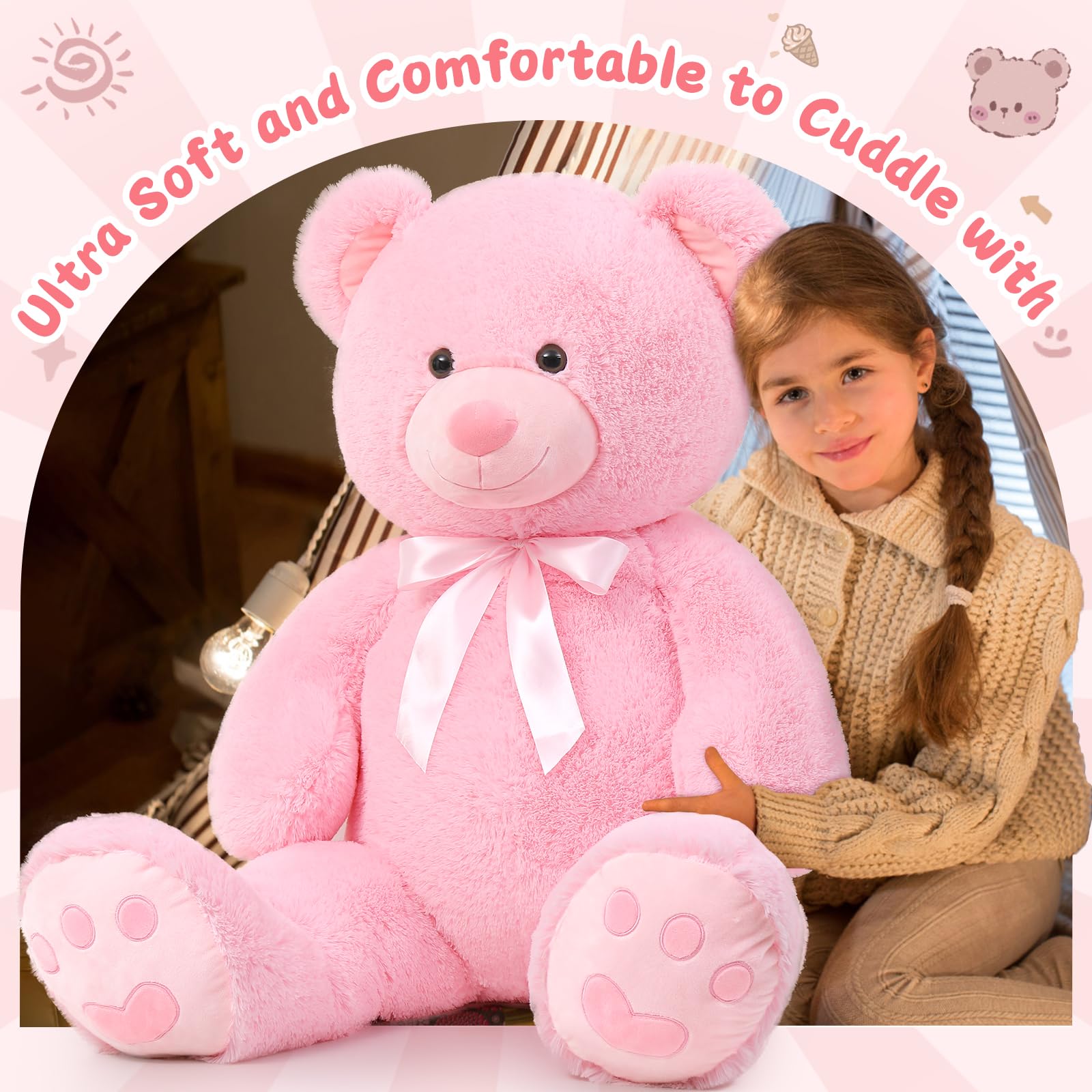 Foto 6 pulgar | Peluche Morismos, Oso De Peluche Gigante, 120 Cm, Color Rosa - Venta Internacional.