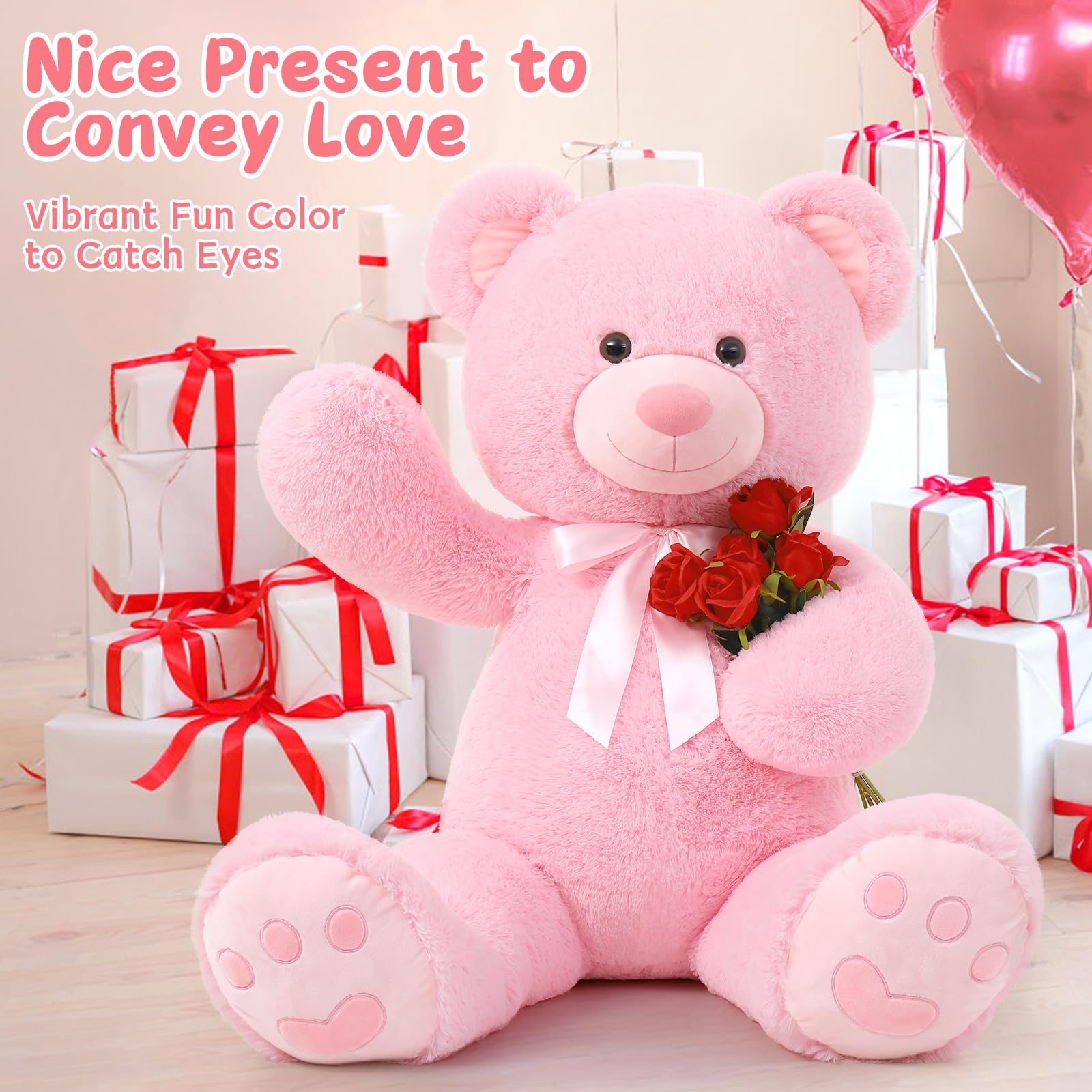 Foto 7 pulgar | Peluche Morismos, Oso De Peluche Gigante, 120 Cm, Color Rosa - Venta Internacional.