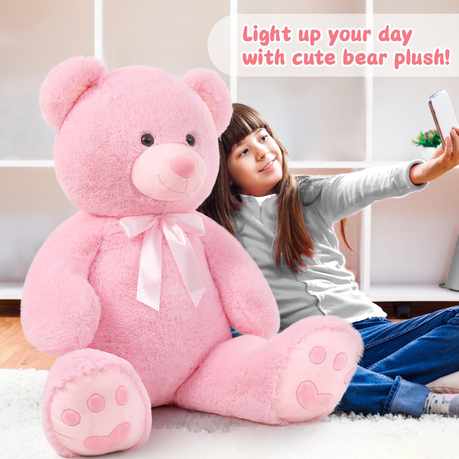 Foto 8 pulgar | Peluche Morismos, Oso De Peluche Gigante, 120 Cm, Color Rosa - Venta Internacional.