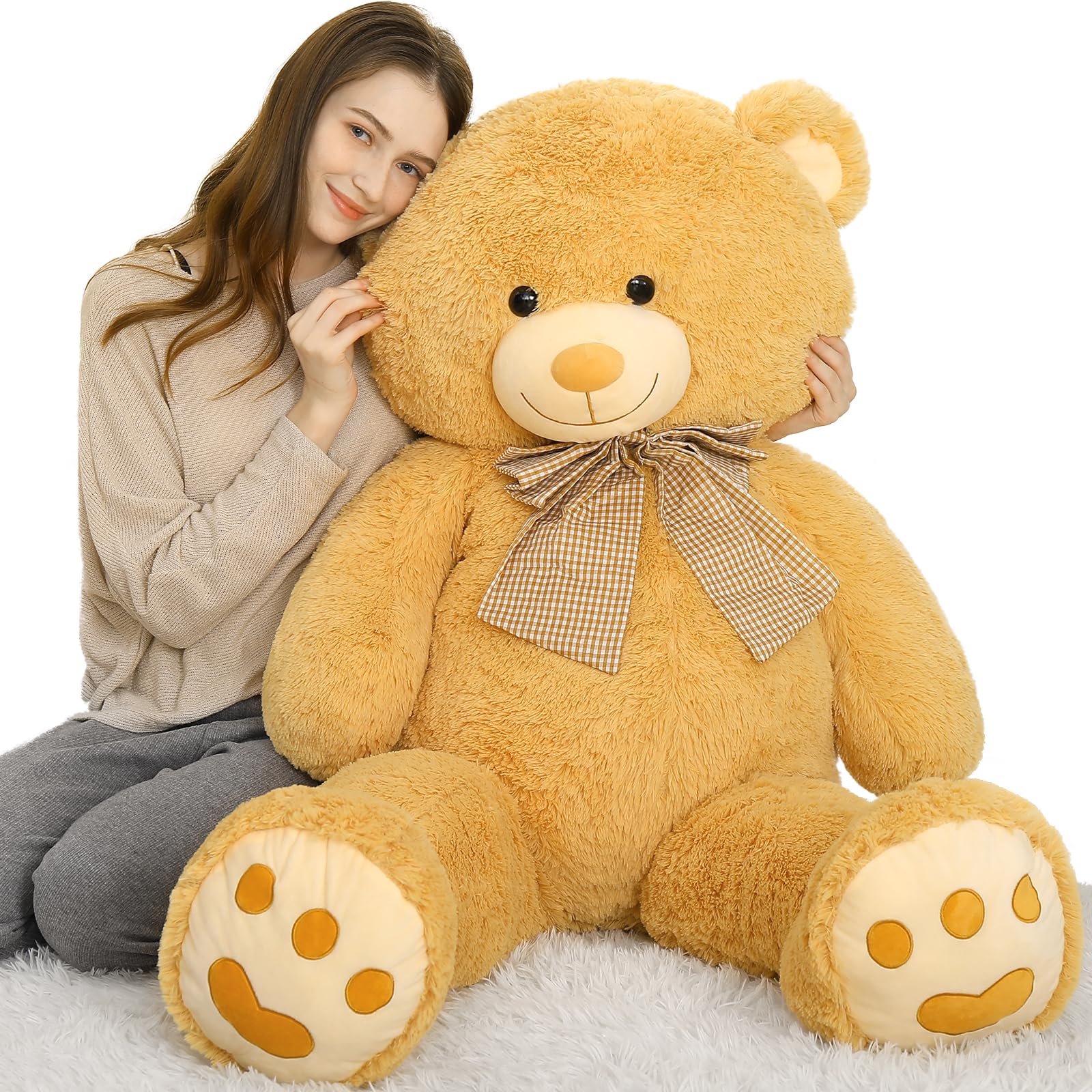 Oso De Peluche Gigante Morismos De Color Marrón De 150 Cm Con Lazo - Venta Internacional.