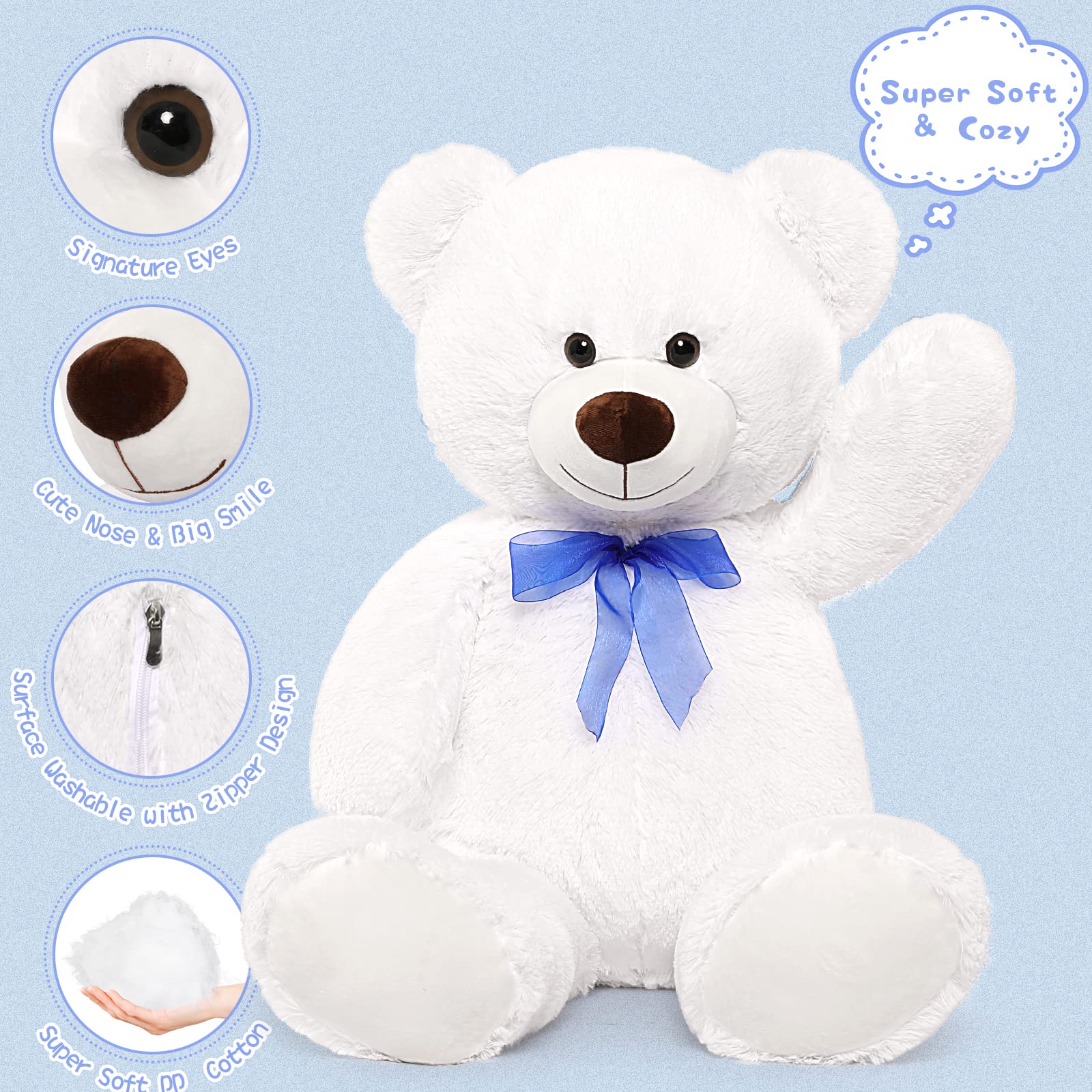 Foto 8 pulgar | Oso De Peluche Morismos Giant, 90 Cm, Blanco, Para Niños - Venta Internacional.